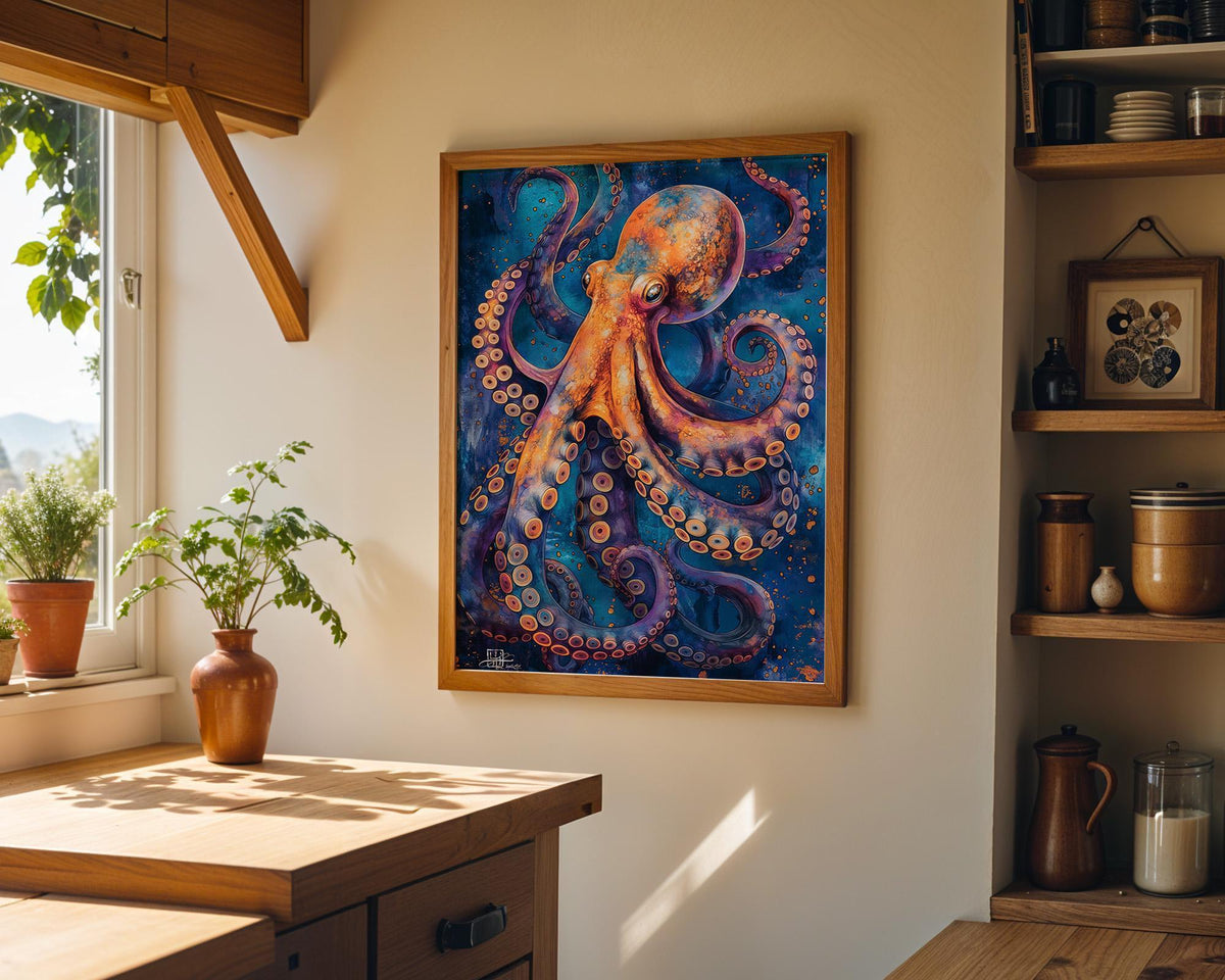 Colorful Octopus Bold Ocean Modern Coastal Vibrant Wall Art by The Wall Art Studio - physical