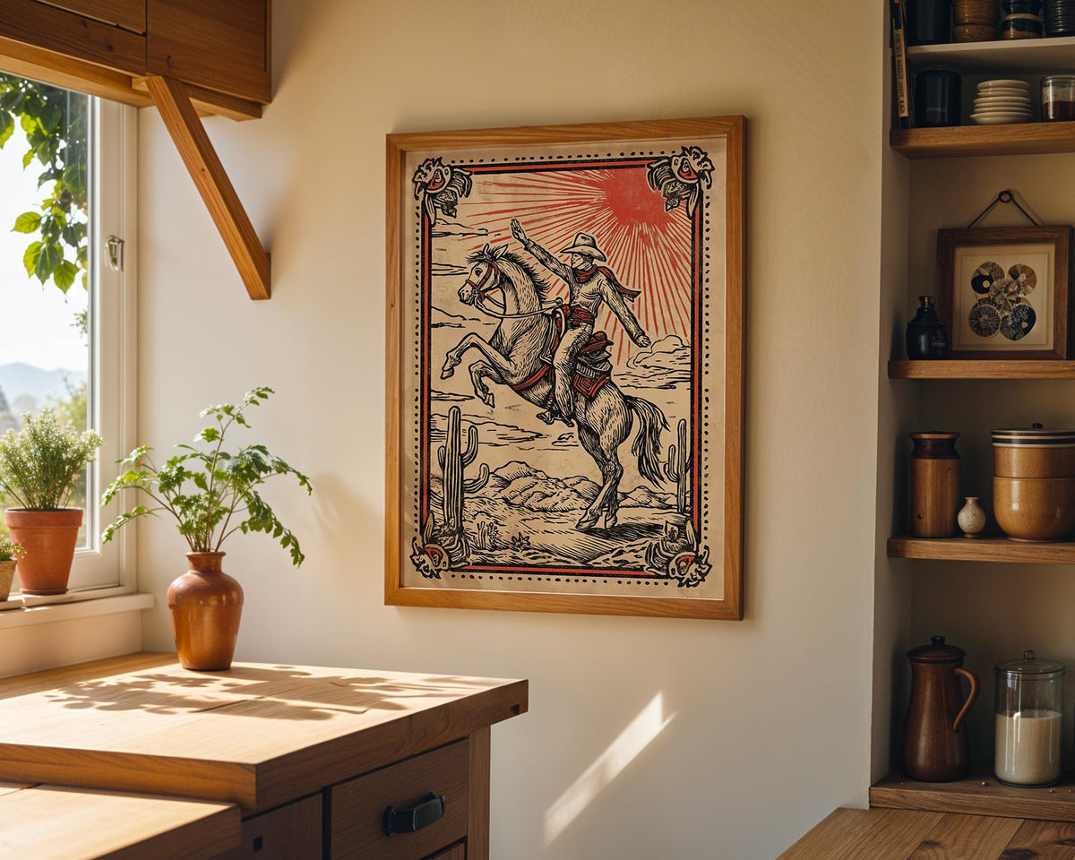 Western Cowboy Vintage Horse Rider Rustic Desert Wall Art by The Wall Art Studio - physical