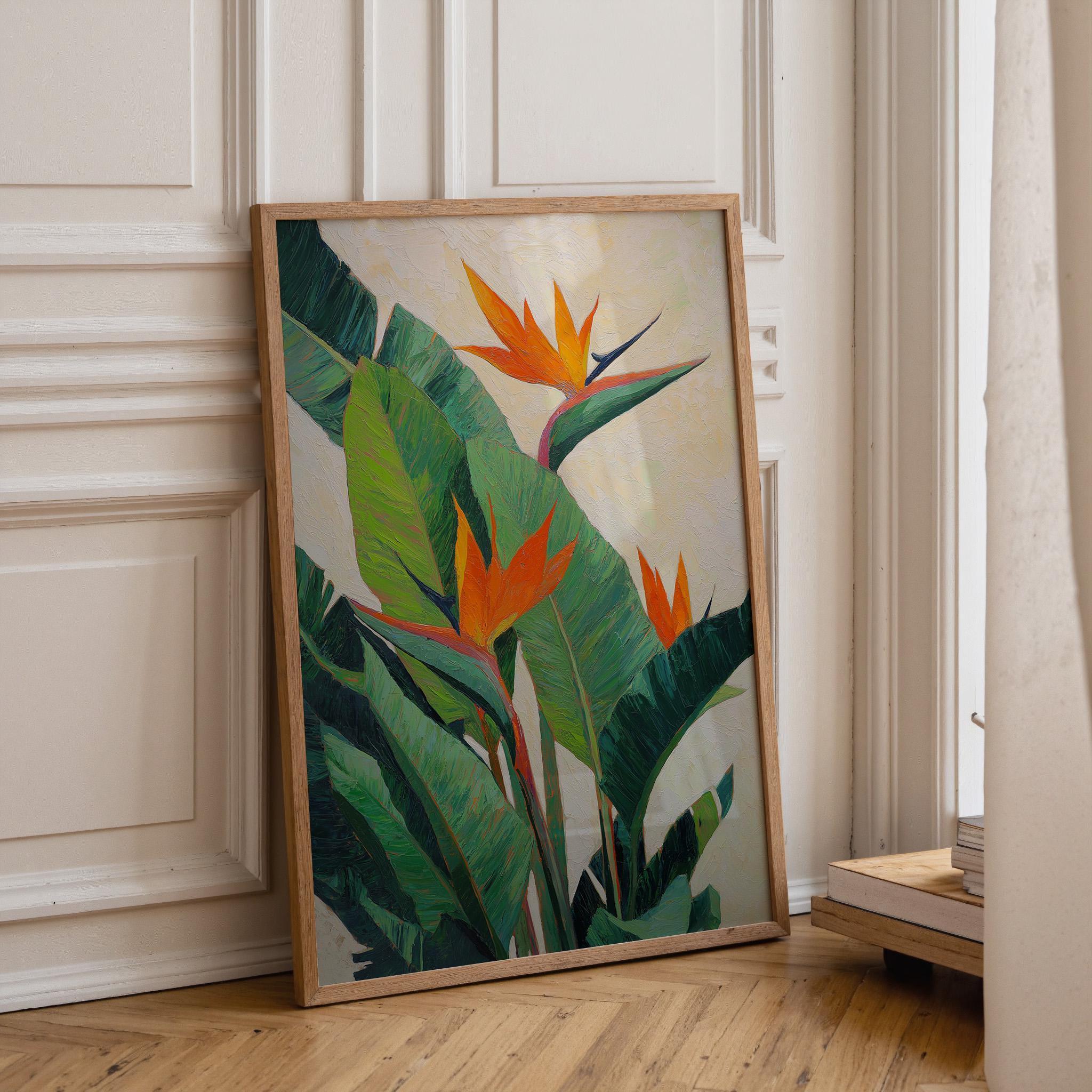 Bird of Paradise Tropical Botanical Orange Floral Modern Jungle Wall Art