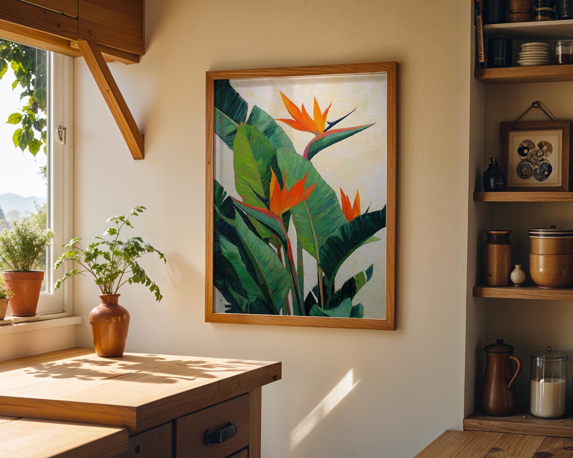 Bird of Paradise Tropical Botanical Orange Floral Modern Jungle Wall Art