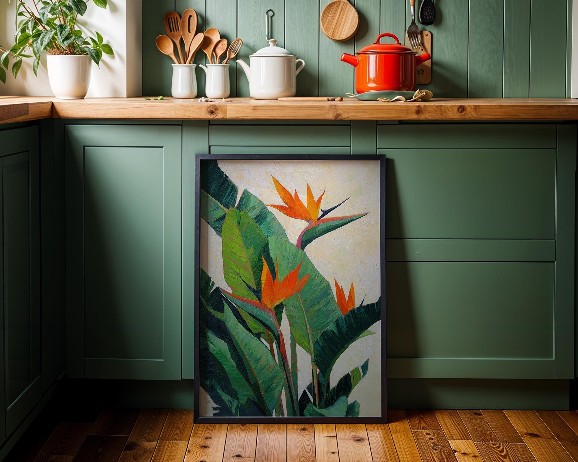 Bird of Paradise Tropical Botanical Orange Floral Modern Jungle Wall Art