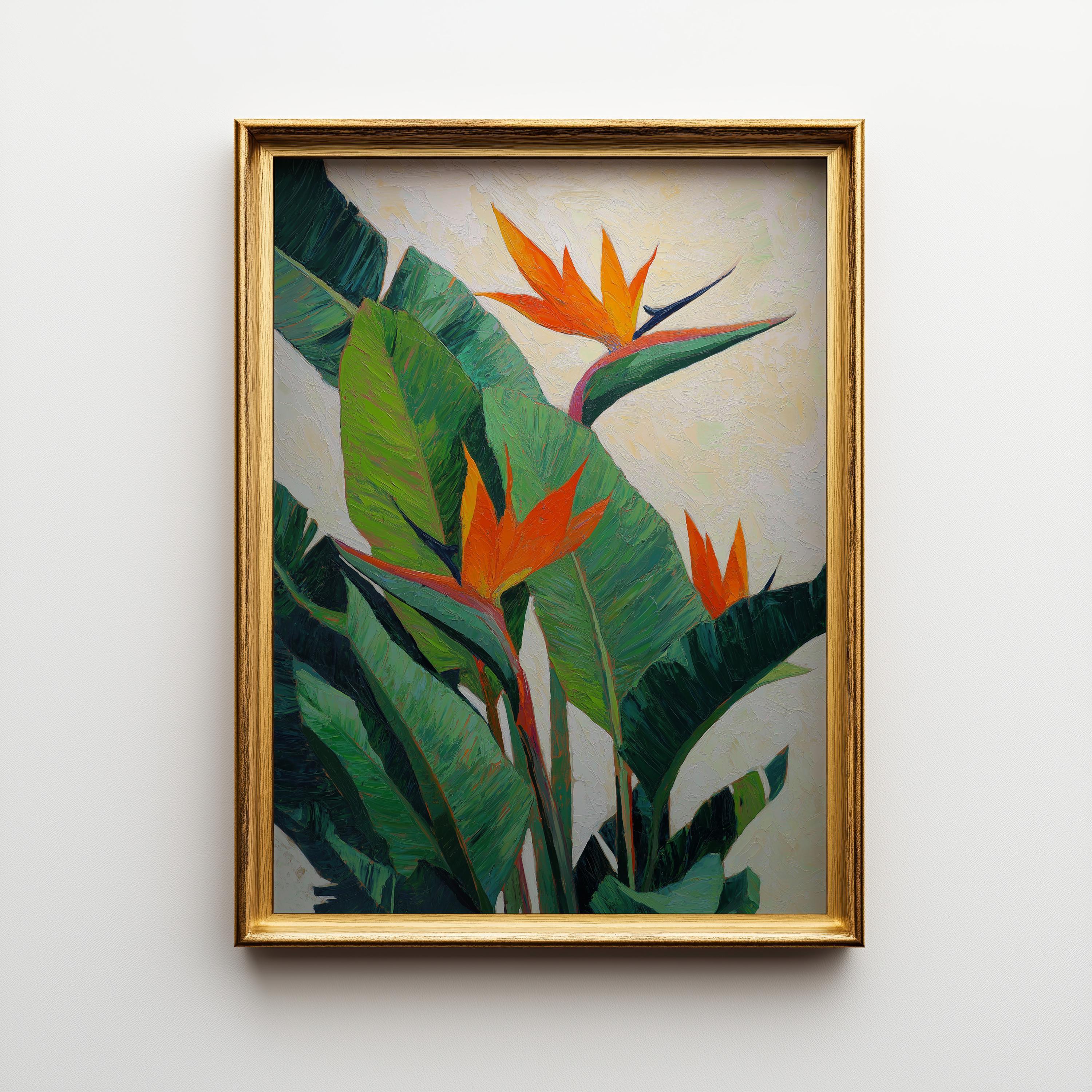 Bird of Paradise Tropical Botanical Orange Floral Modern Jungle Wall Art