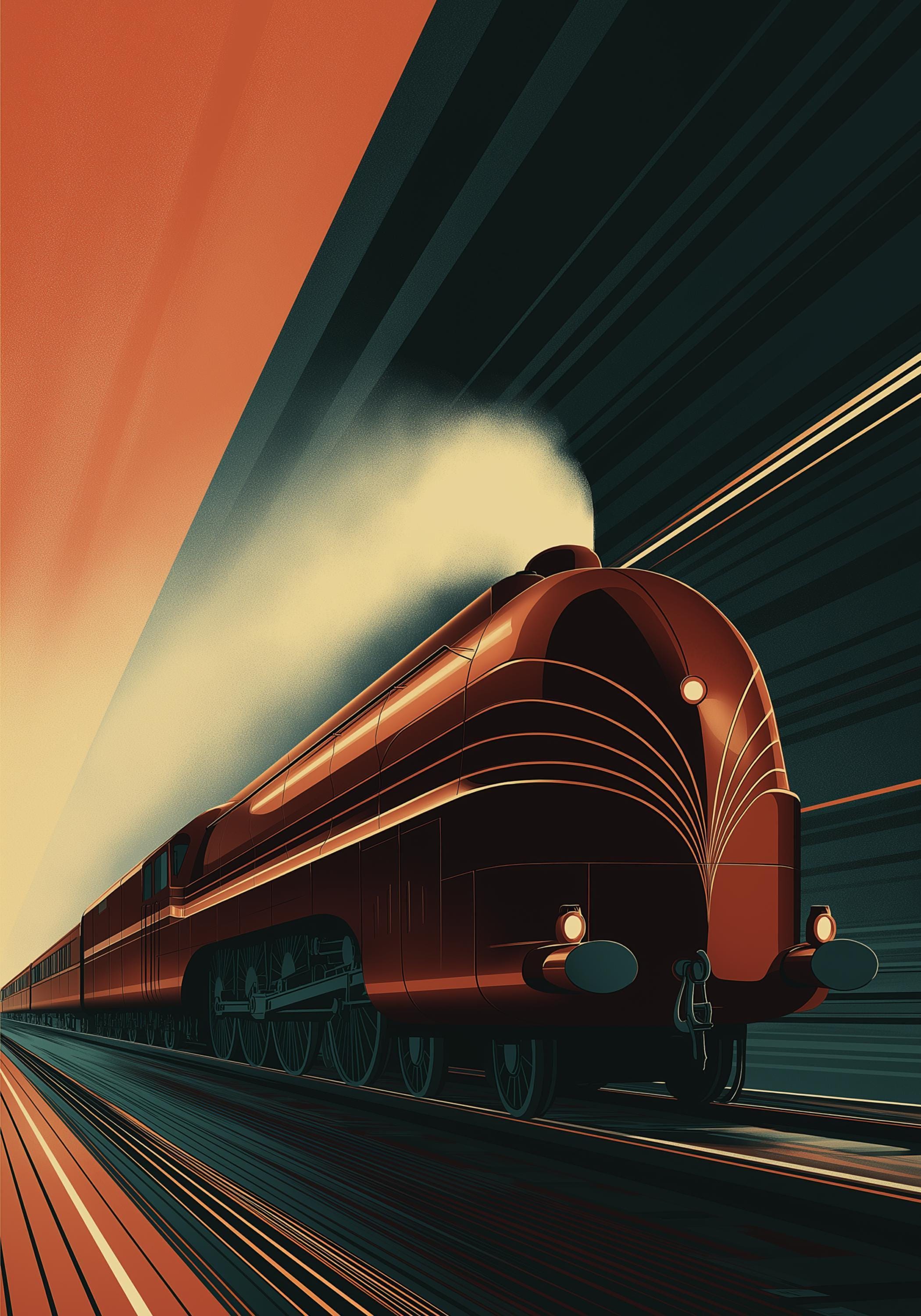 Vintage Locomotive Streamline Railway Art Deco Train Wall Art by The Wall Art Studio