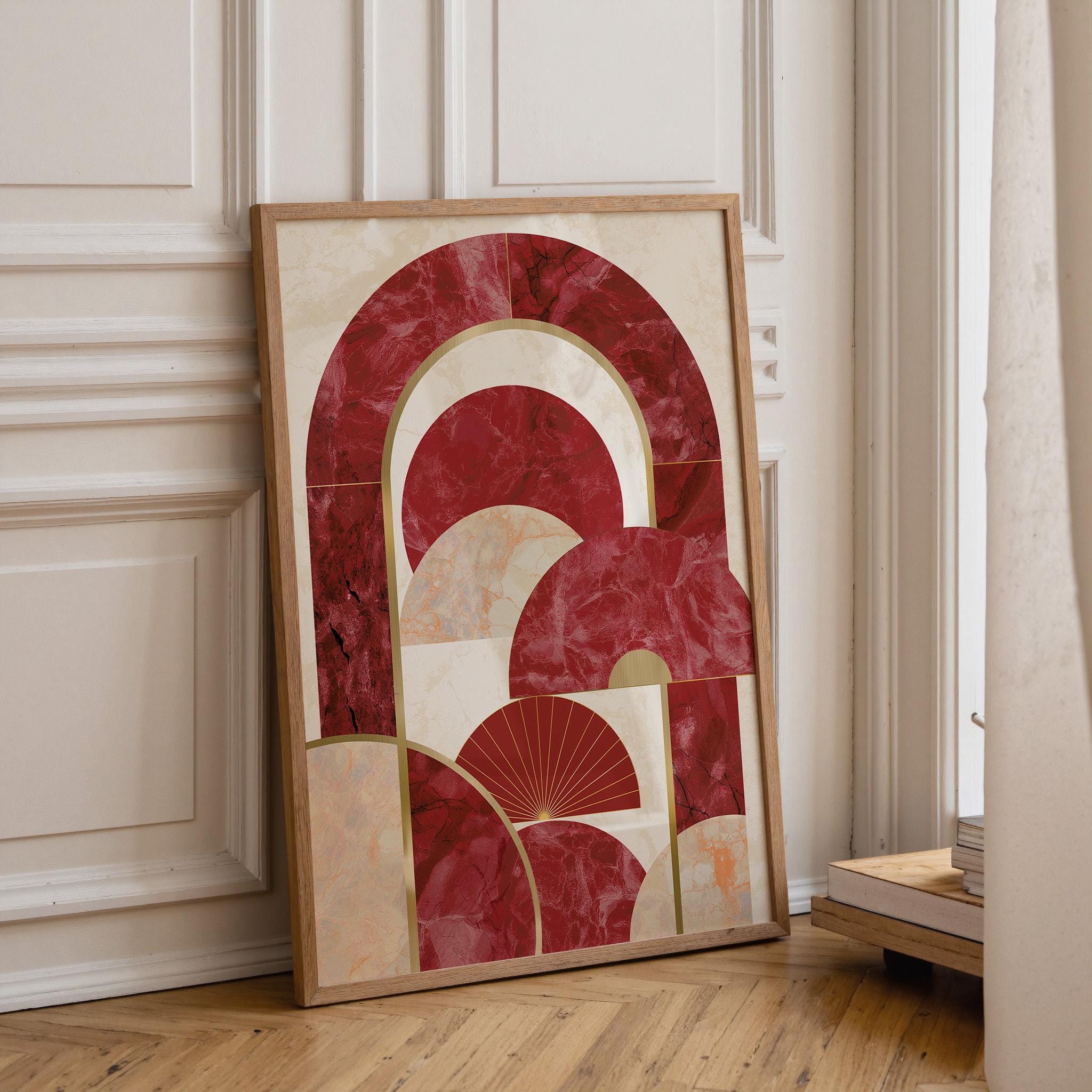 Neo Deco Burgundy Luxury Marble Abstract Geometric Arch Wall Art by The Wall Art Studio