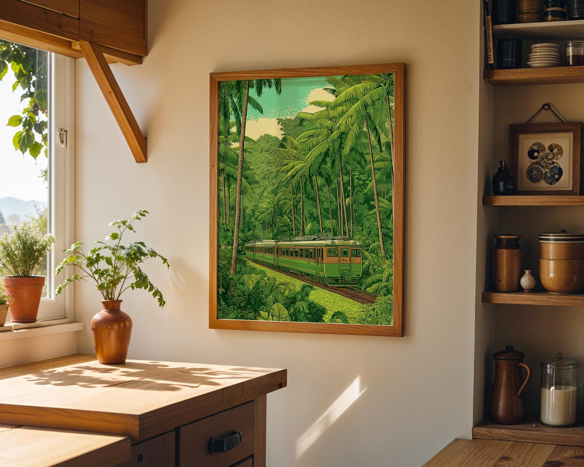 Tropical Train Jungle Railway Vintage Travel Wall Art by The Wall Art Studio