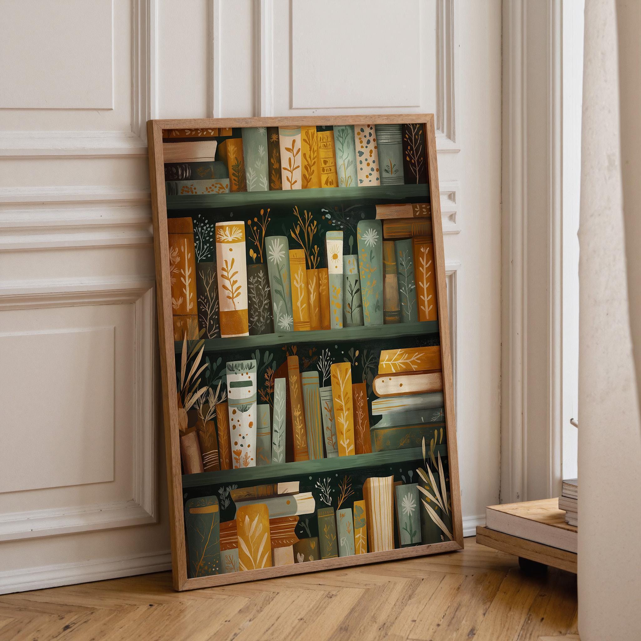 Floral Bookshelf Botanical Book Lover Whimsical Library Wall Art by The Wall Art Studio