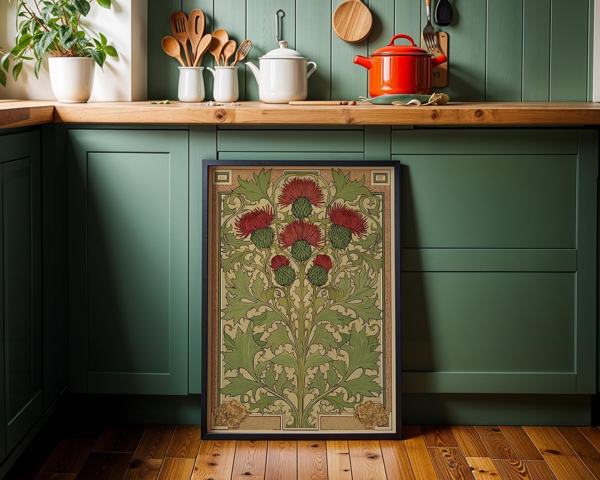 Art Nouveau Thistle William Morris Style Floral Wall Art