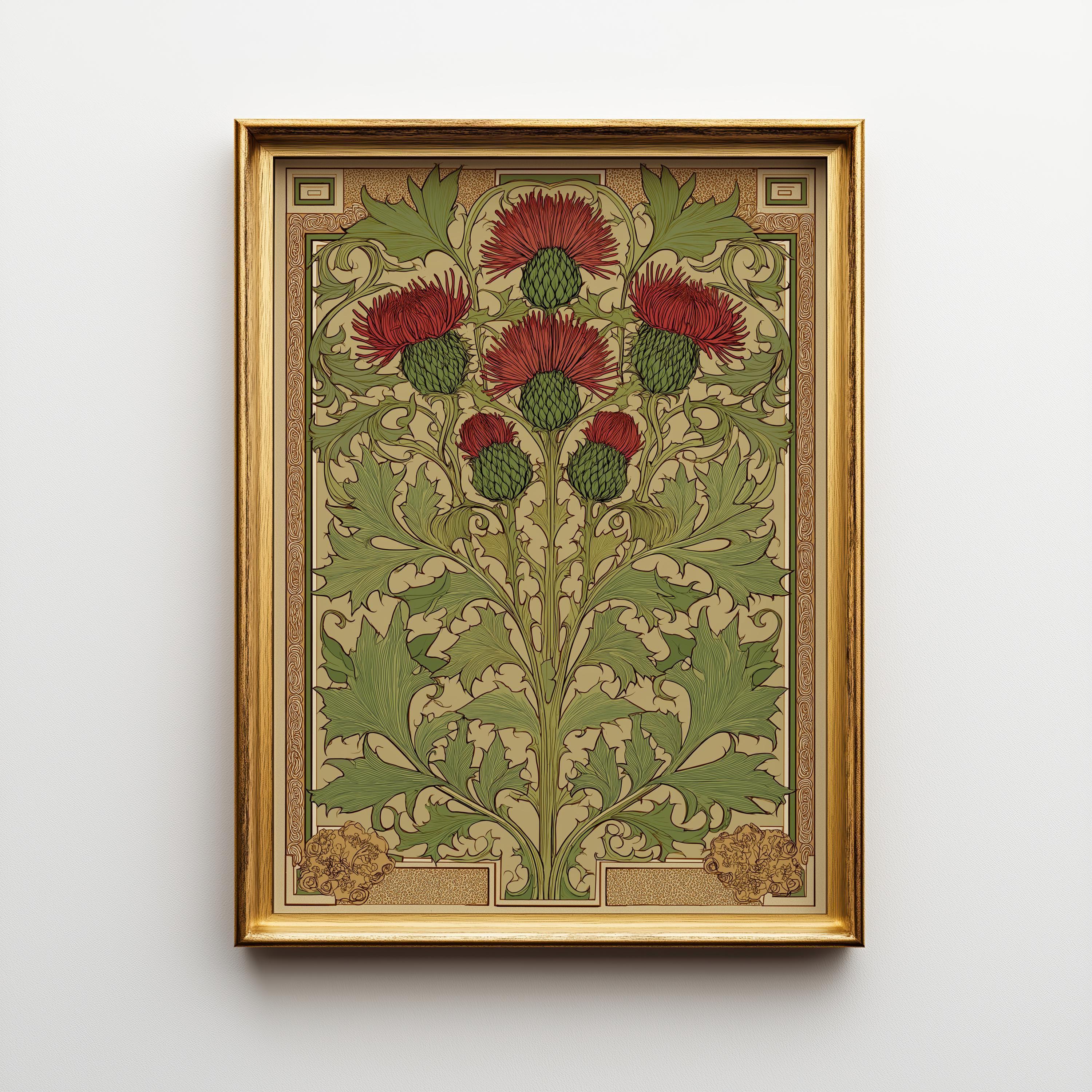Art Nouveau Thistle William Morris Style Floral Wall Art