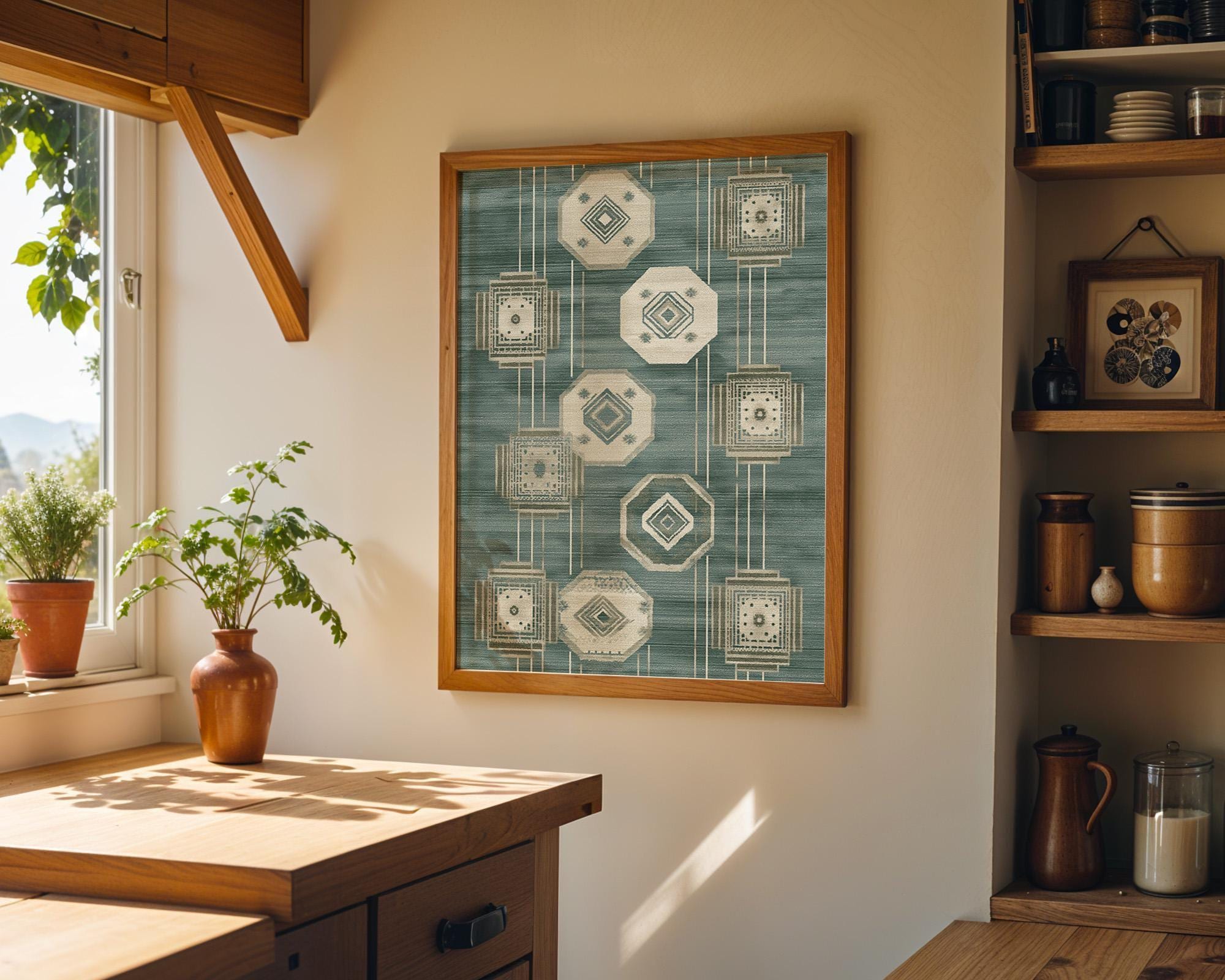Islamic Geometric Arabic Pattern Green Moroccan Wall Art by The Wall Art Studio