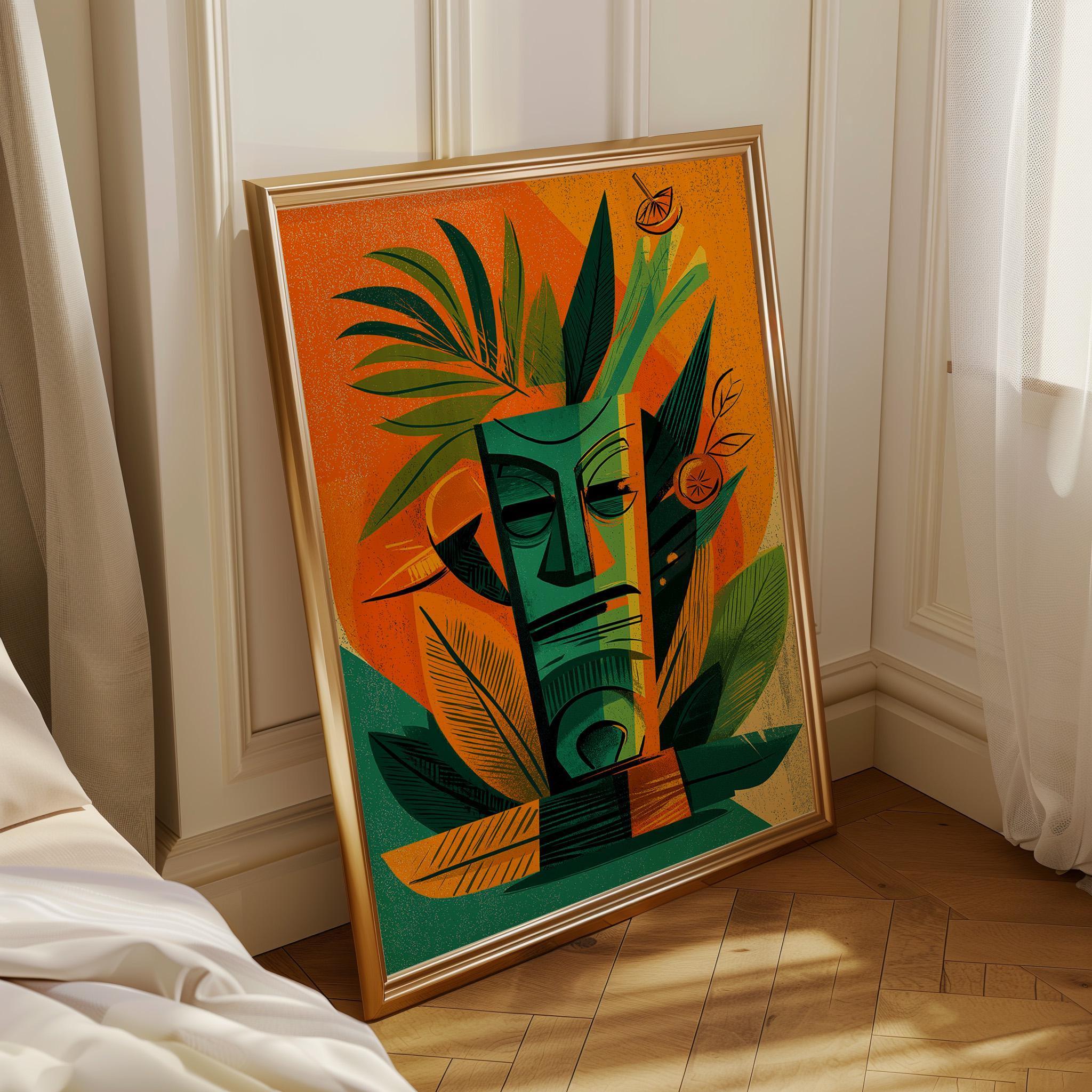 Tropical Tiki Bar Cocktail Retro Citrus Drink with Palm Leaves Wall Art