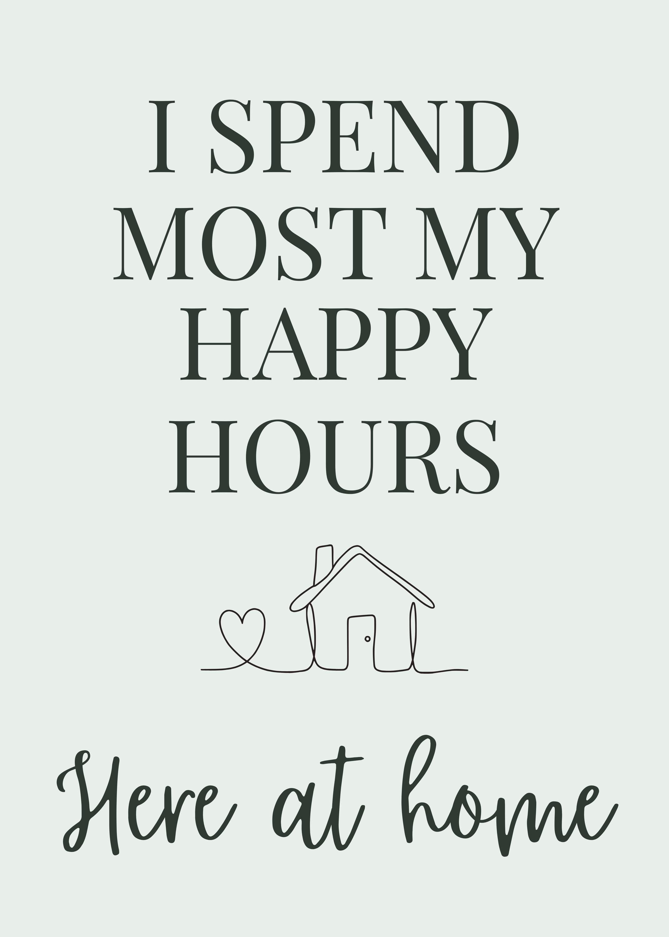 Sage Green Quote Wall Art "I Spend Most My Happy Hours Here at Home" by The Wall Art Studio