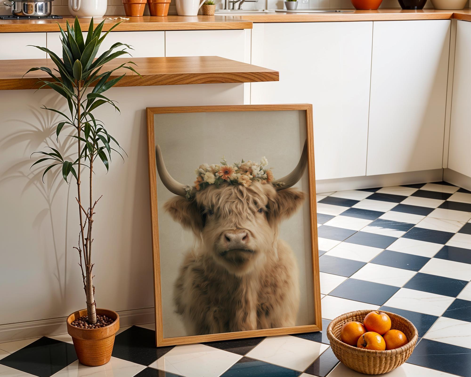 Highland Cow Wall Art Print | Rustic Farmhouse Animal Poster | Scottish Highland Cattle Artwork | Country Home Décor |