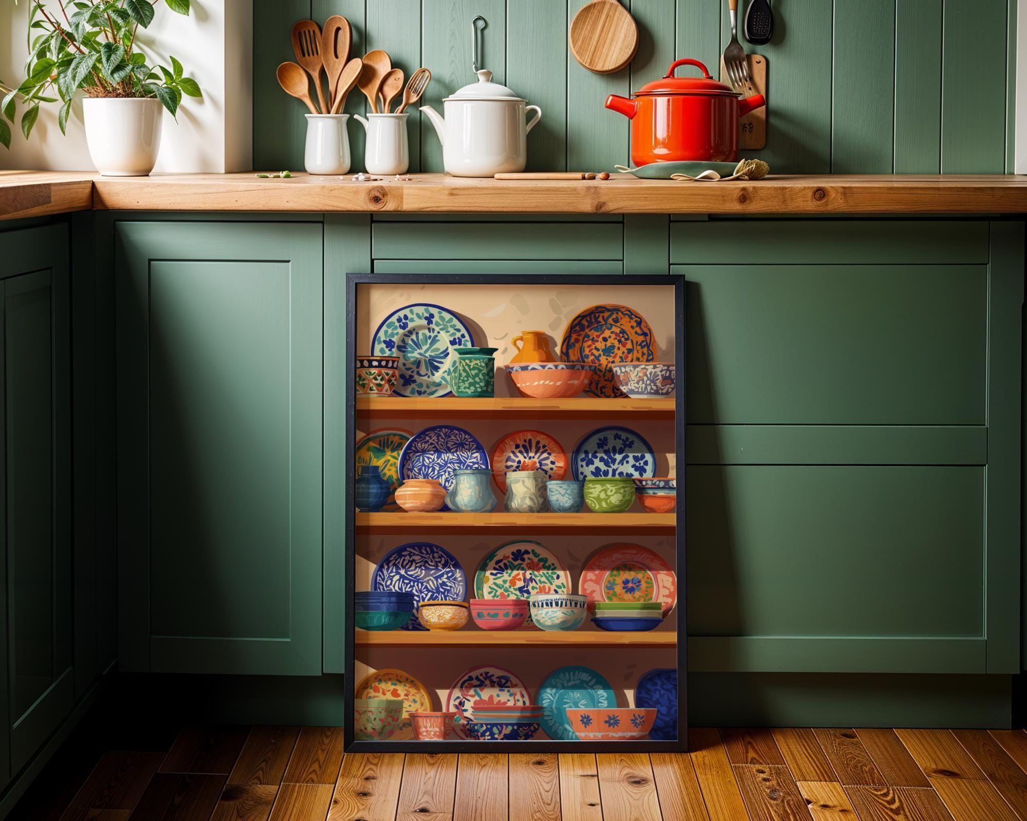 Hand-Painted Mexican Pottery Colourful Talavera Kitchen Wall Art by The Wall Art Studio - physical