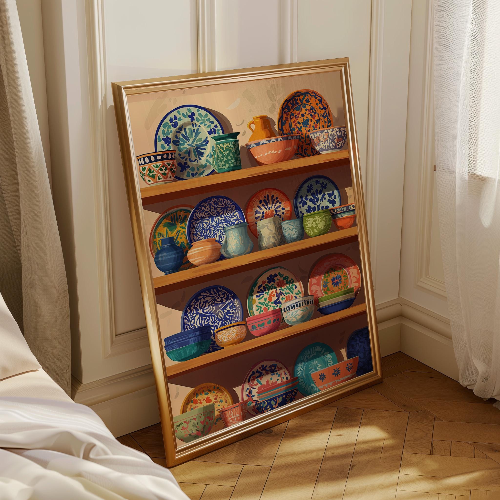 Hand-Painted Mexican Pottery Colourful Talavera Kitchen Wall Art by The Wall Art Studio - physical