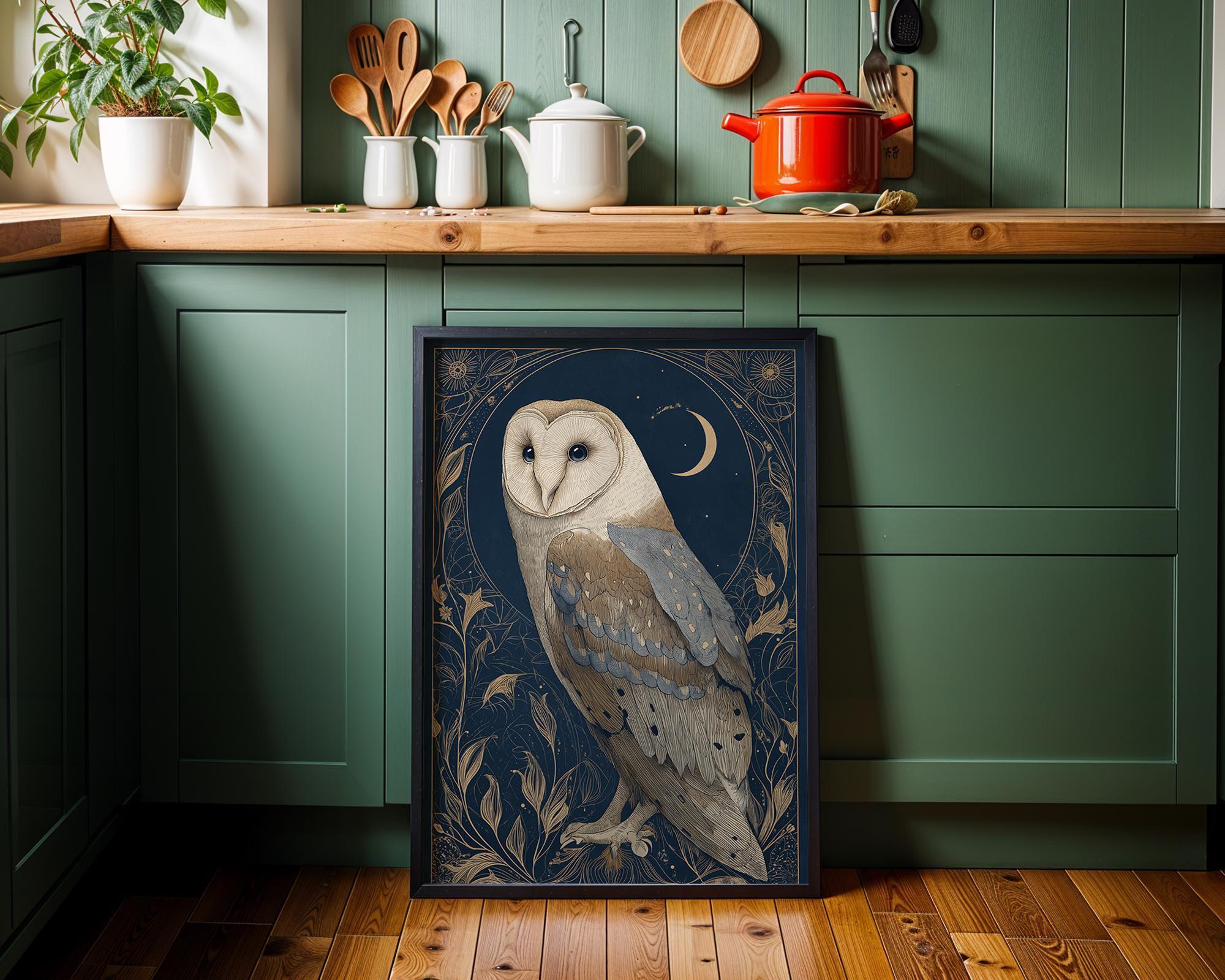 Art Nouveau Barn Owl Botanical William Morris Style Wall Art