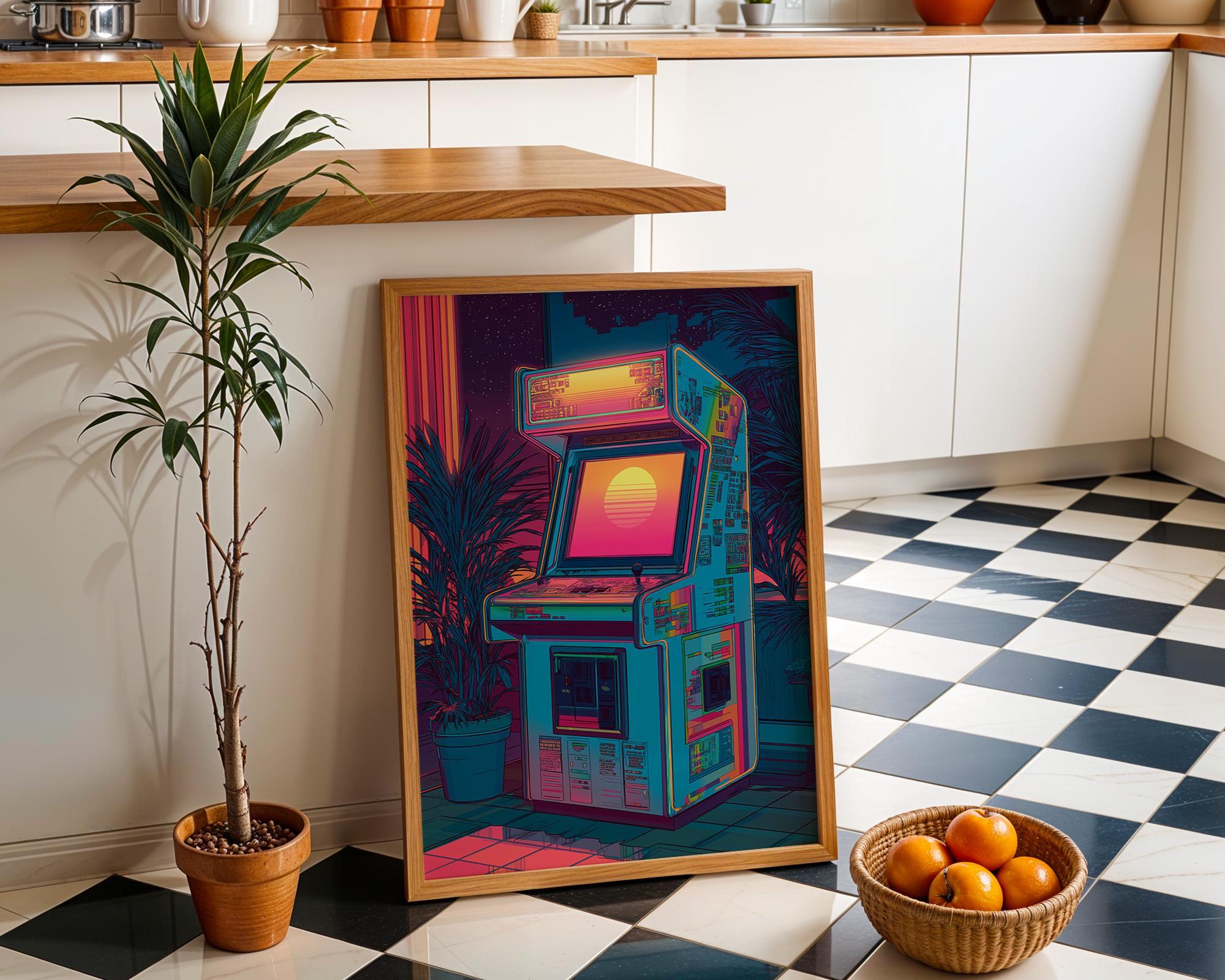Retro Arcade Machine Synthwave Gaming Wall Art by The Wall Art Studio