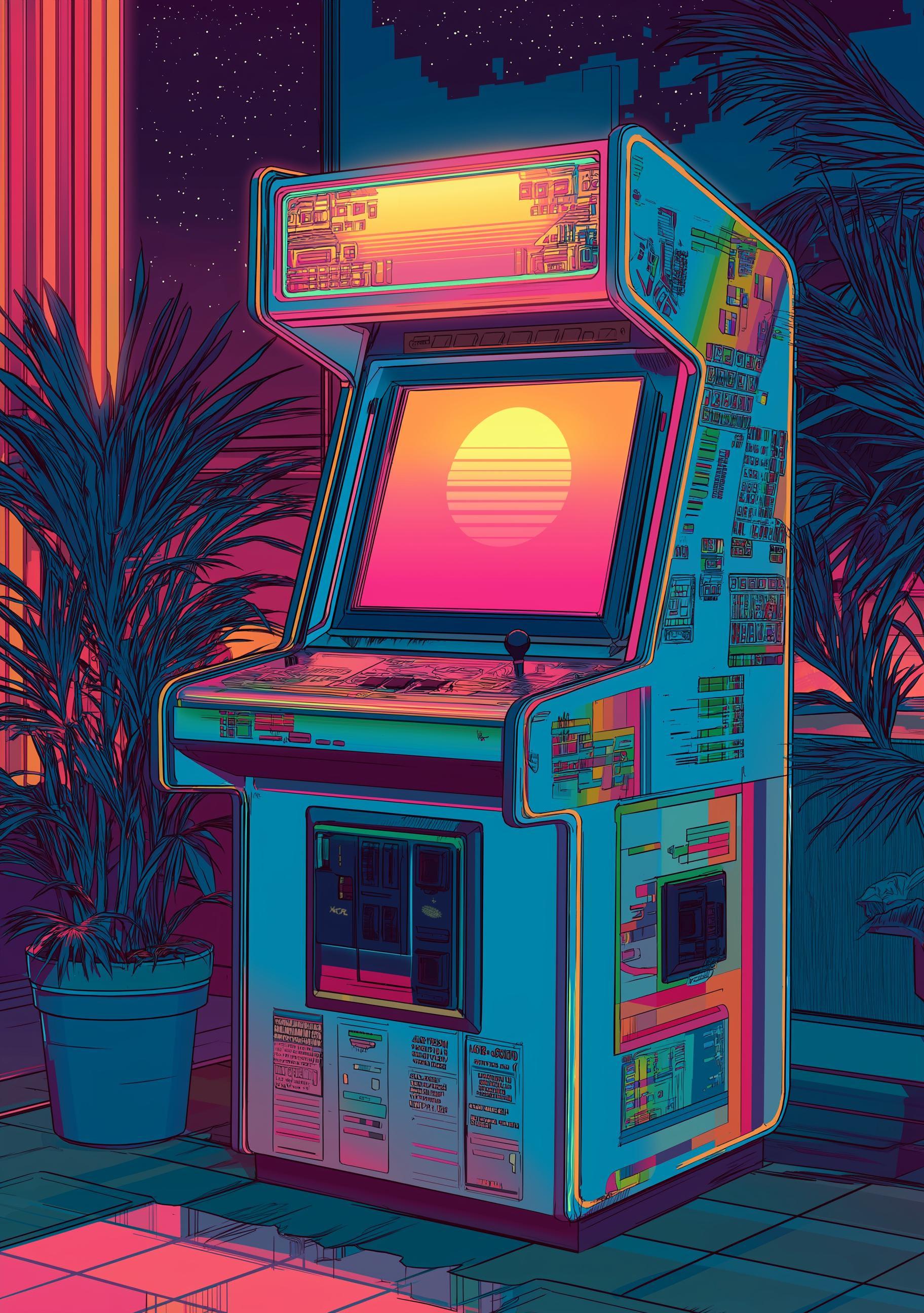 Retro Arcade Machine Synthwave Gaming Wall Art by The Wall Art Studio