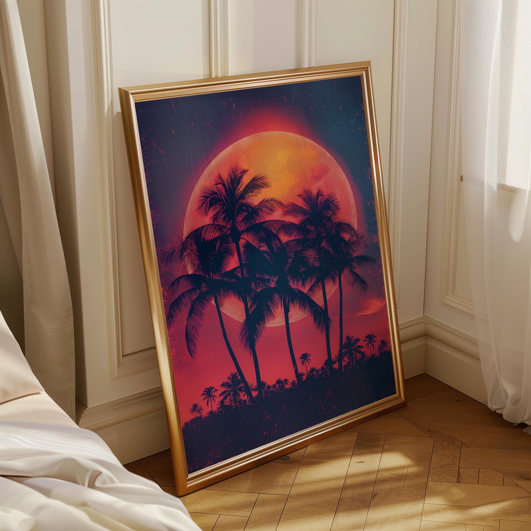 1980s Miami Sunset Synthwave Palm Tree Wall Art by The Wall Art Studio