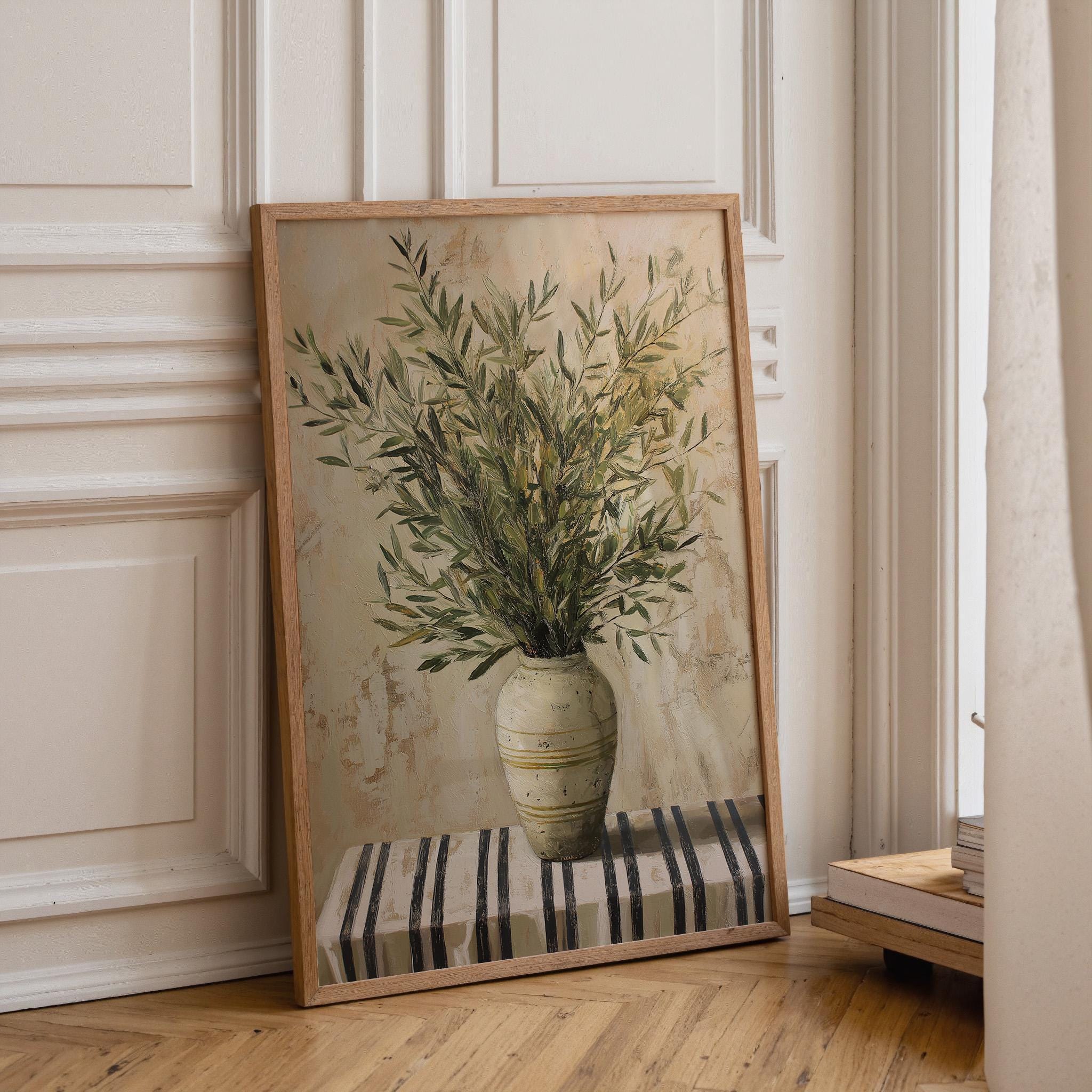 Rustic Mediterranean Olive Branch Vase Wall Art by The Wall Art Studio - physical