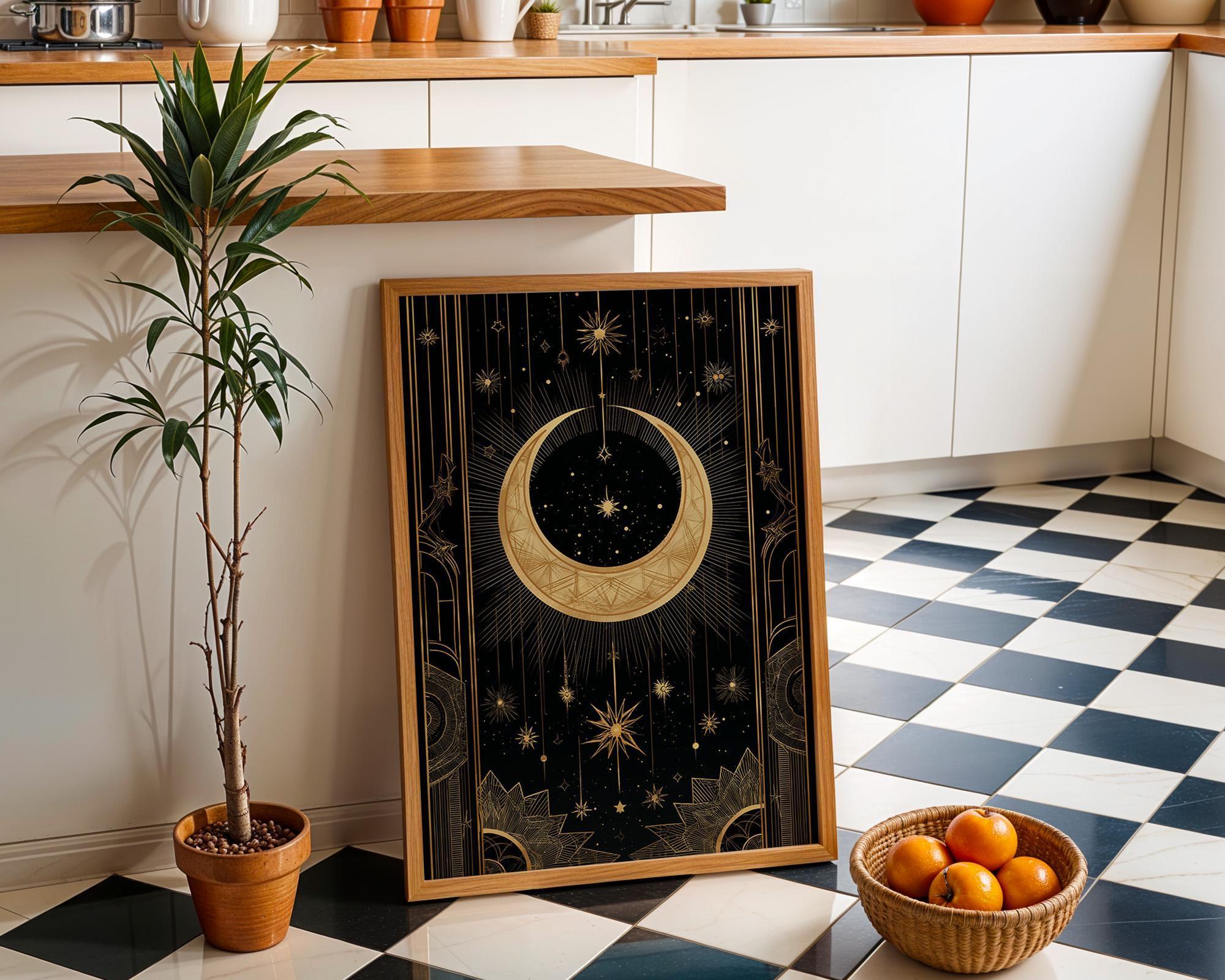 Black & Gold Moon Celestial Night Sky Wall Art by The Wall Art Studio