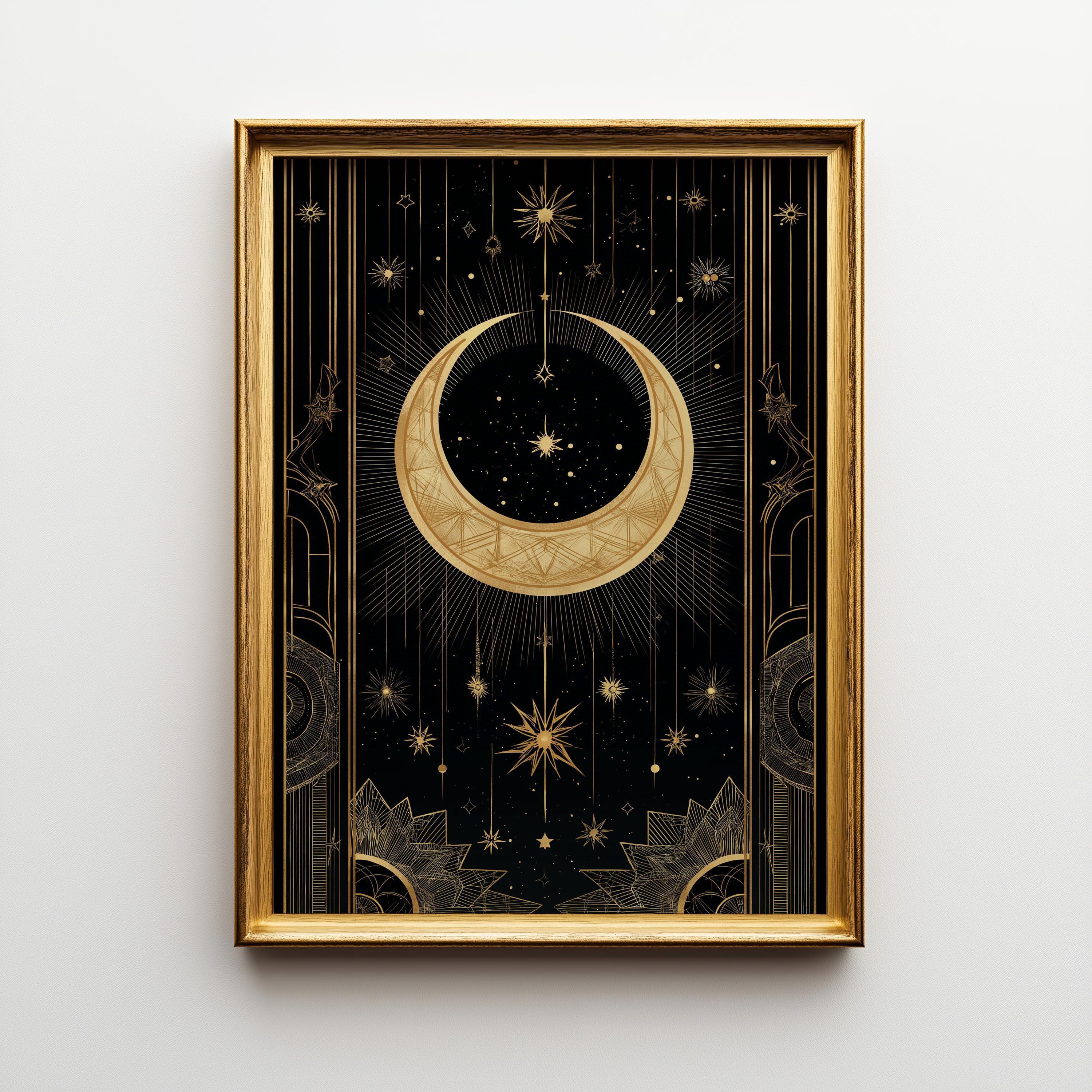 Black & Gold Moon Celestial Night Sky Wall Art by The Wall Art Studio