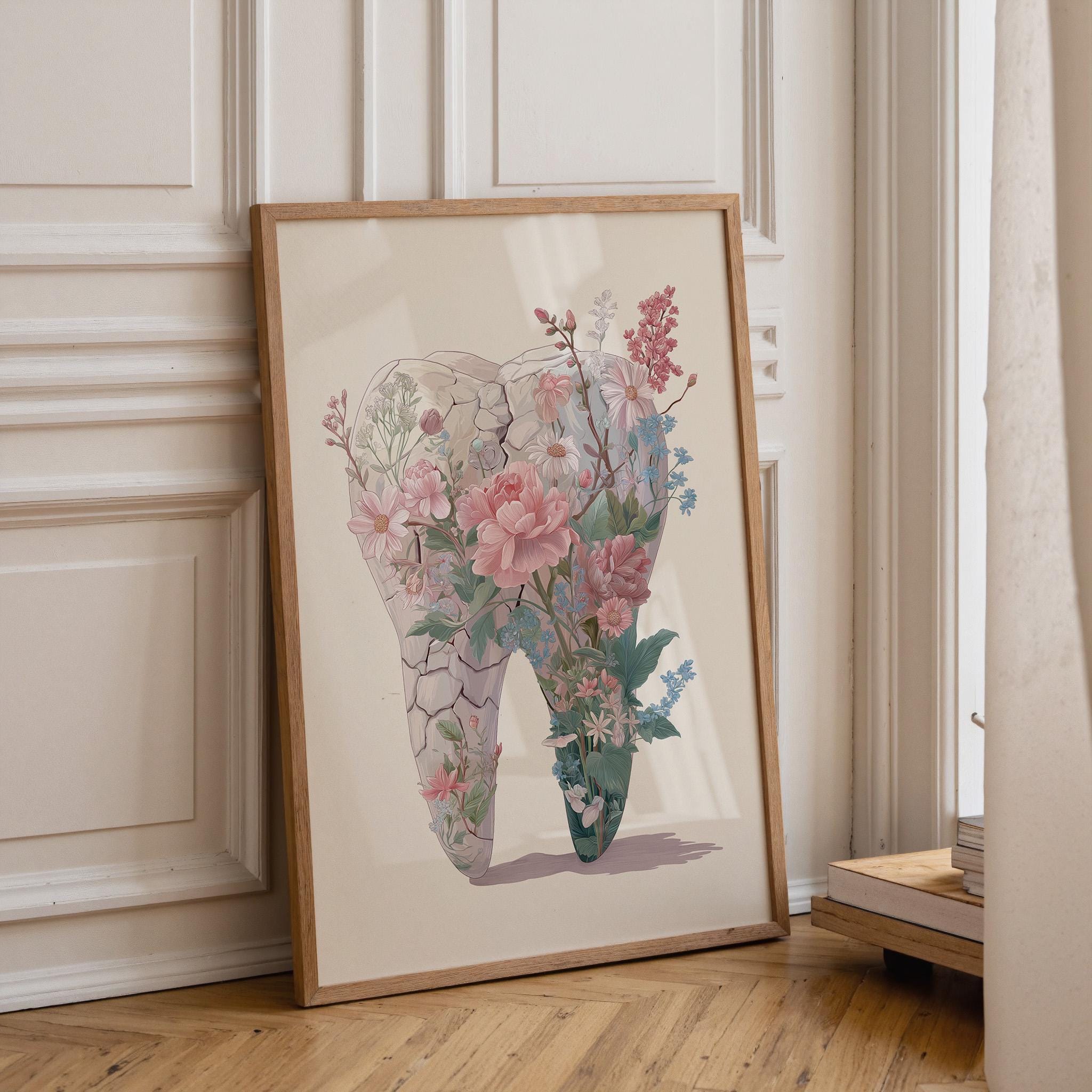 Dental Floral Tooth Elegant Dentist Office Botanical Medical Wall Art