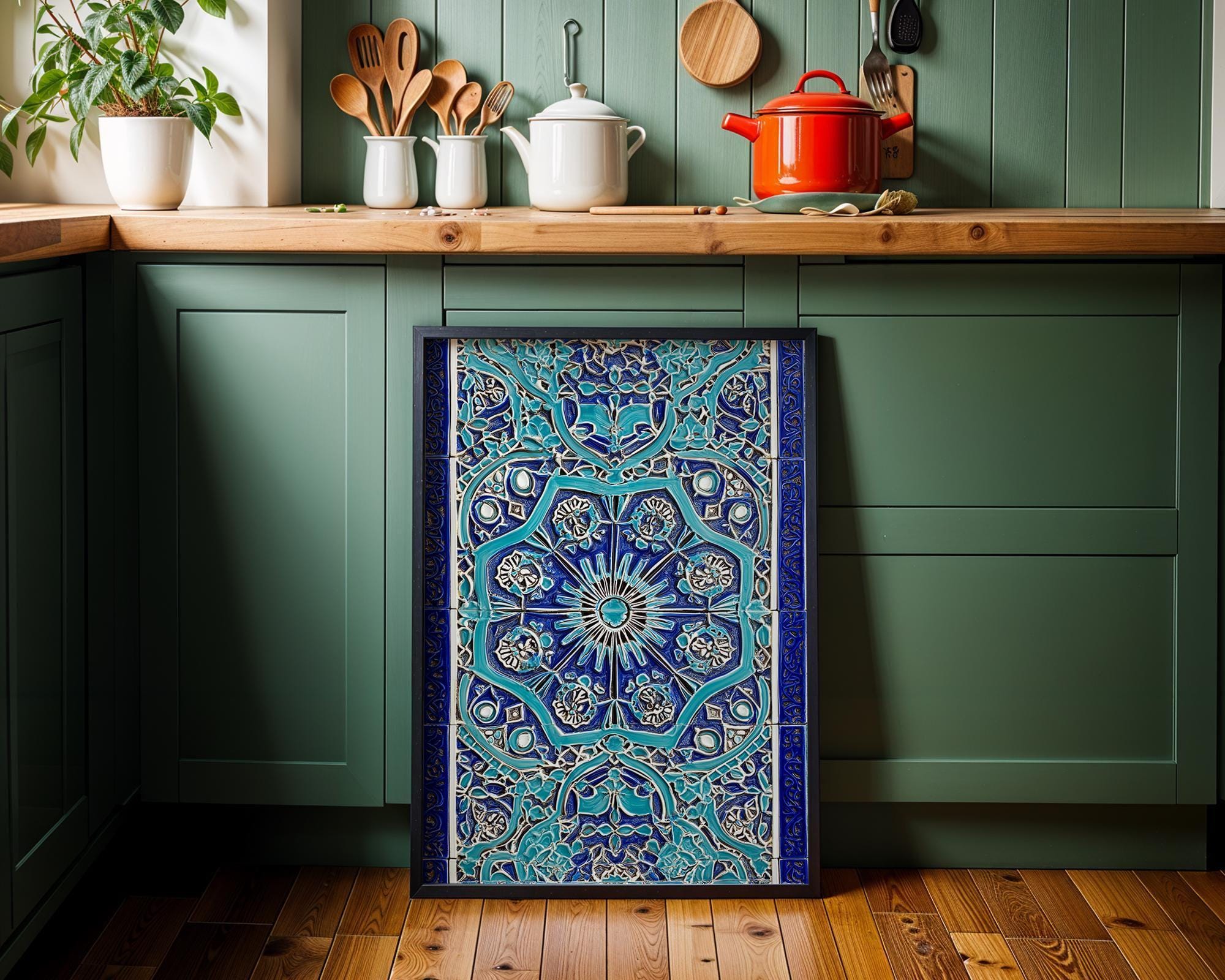 Moroccan Tile Blue Mosaic Arch Moorish Architecture Wall Art by The Wall Art Studio