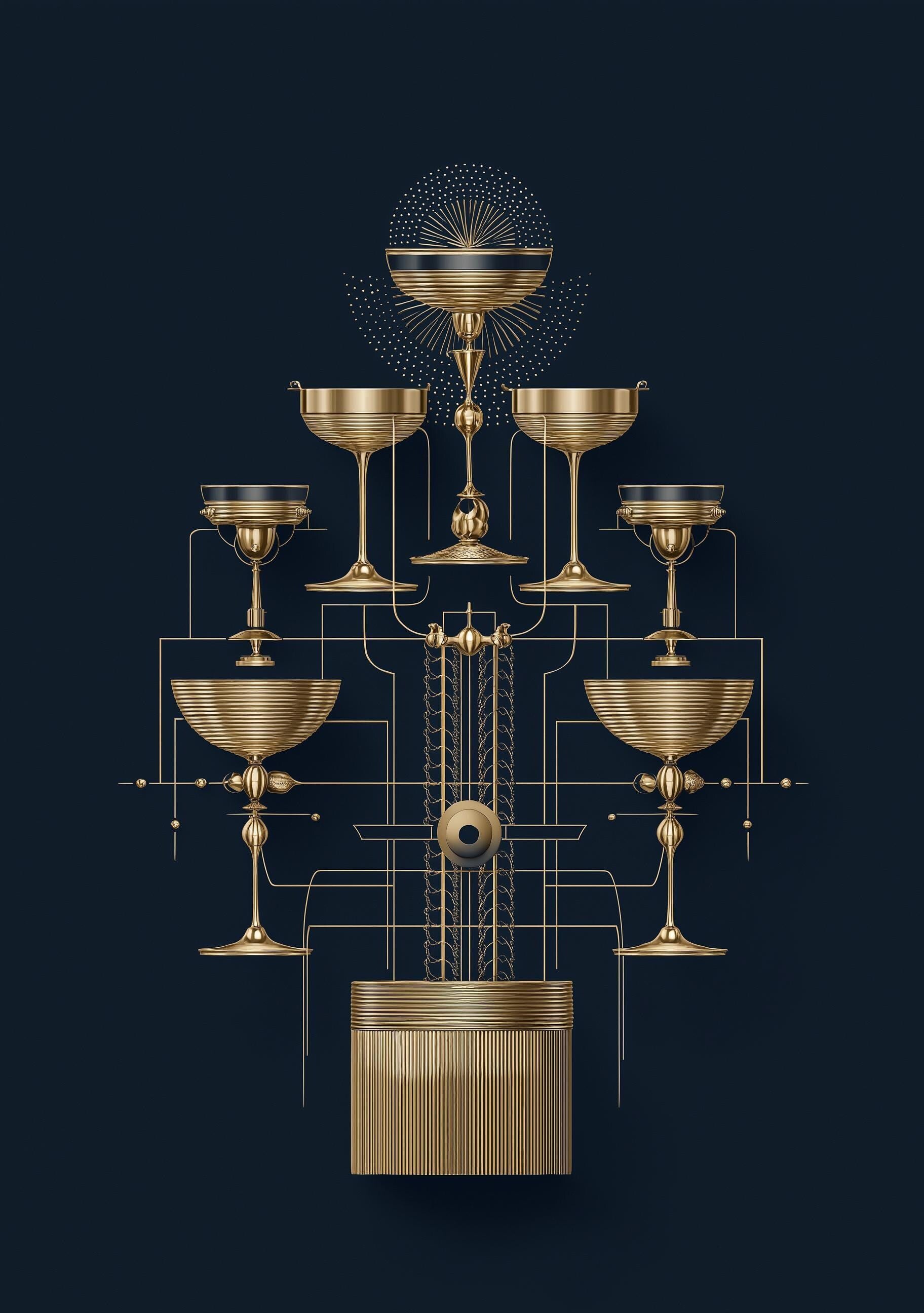 Art Deco Cocktail Wall Art Print, Minimalist Martini Illustration, Blue and Gold Bar Décor