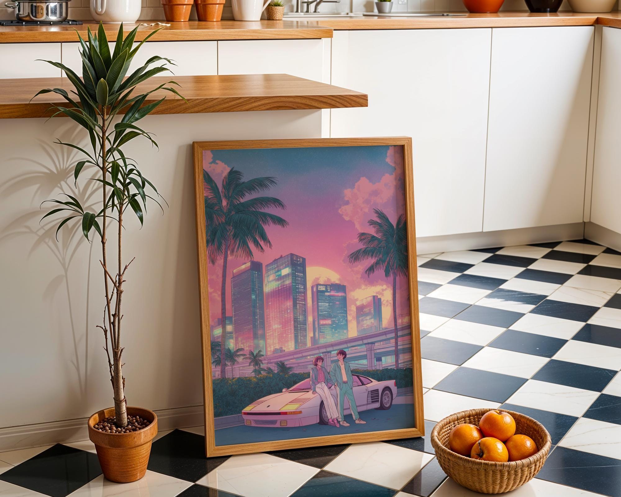 Retro Miami City Pop Palm Tree Synthwave Wall Art by The Wall Art Studio