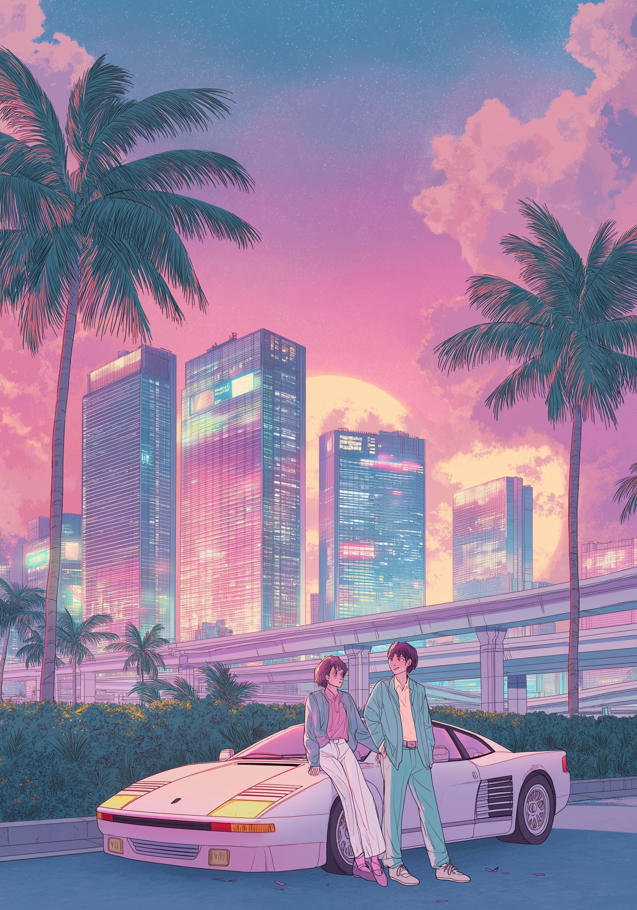 Retro Miami City Pop Palm Tree Synthwave Wall Art by The Wall Art Studio