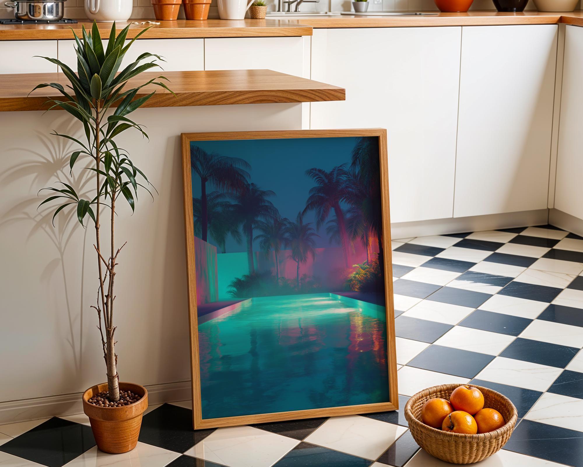 Vaporwave Palm Tree Neon Tropical Night Scene Wall Art by The Wall Art Studio