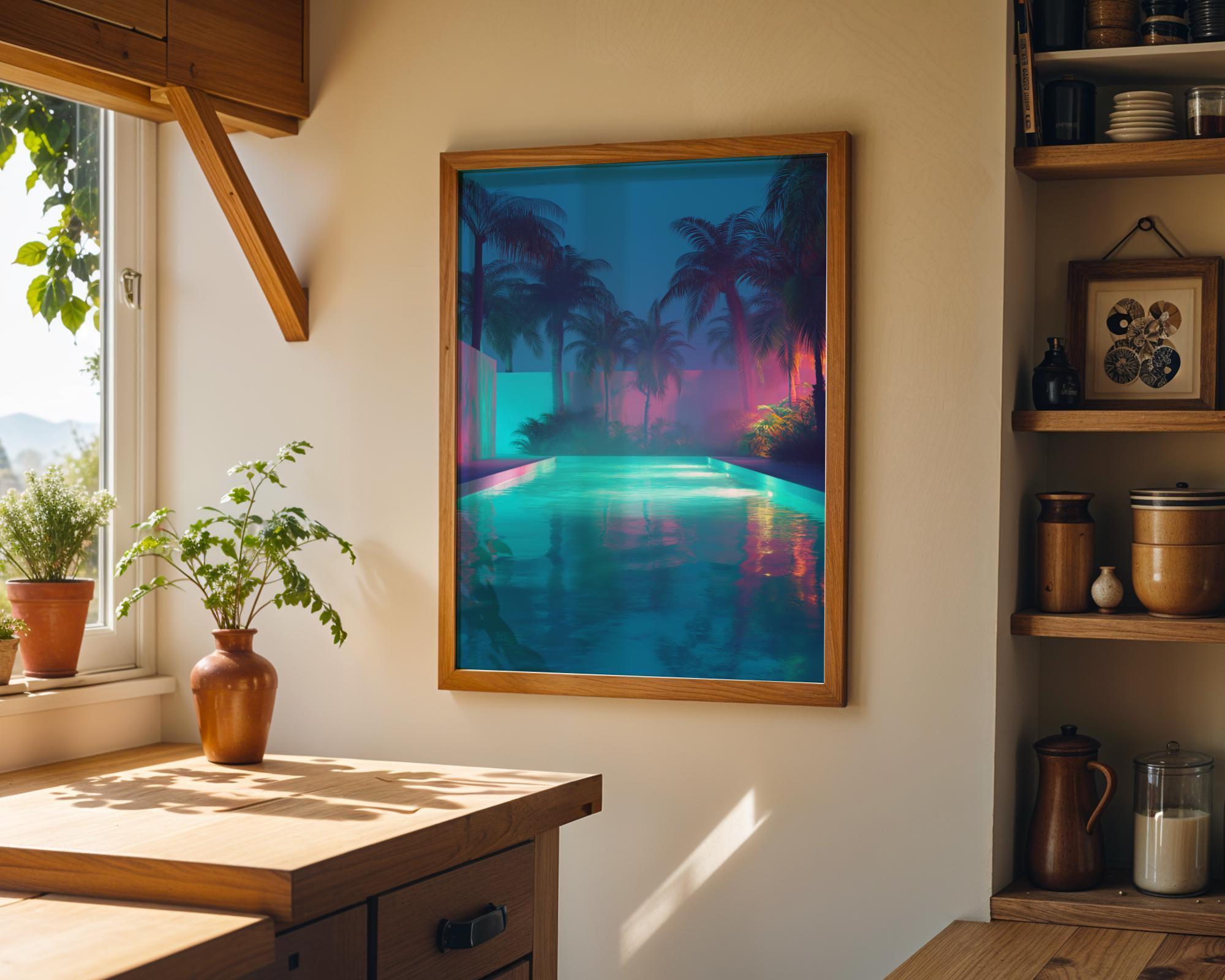 Vaporwave Palm Tree Neon Tropical Night Scene Wall Art by The Wall Art Studio