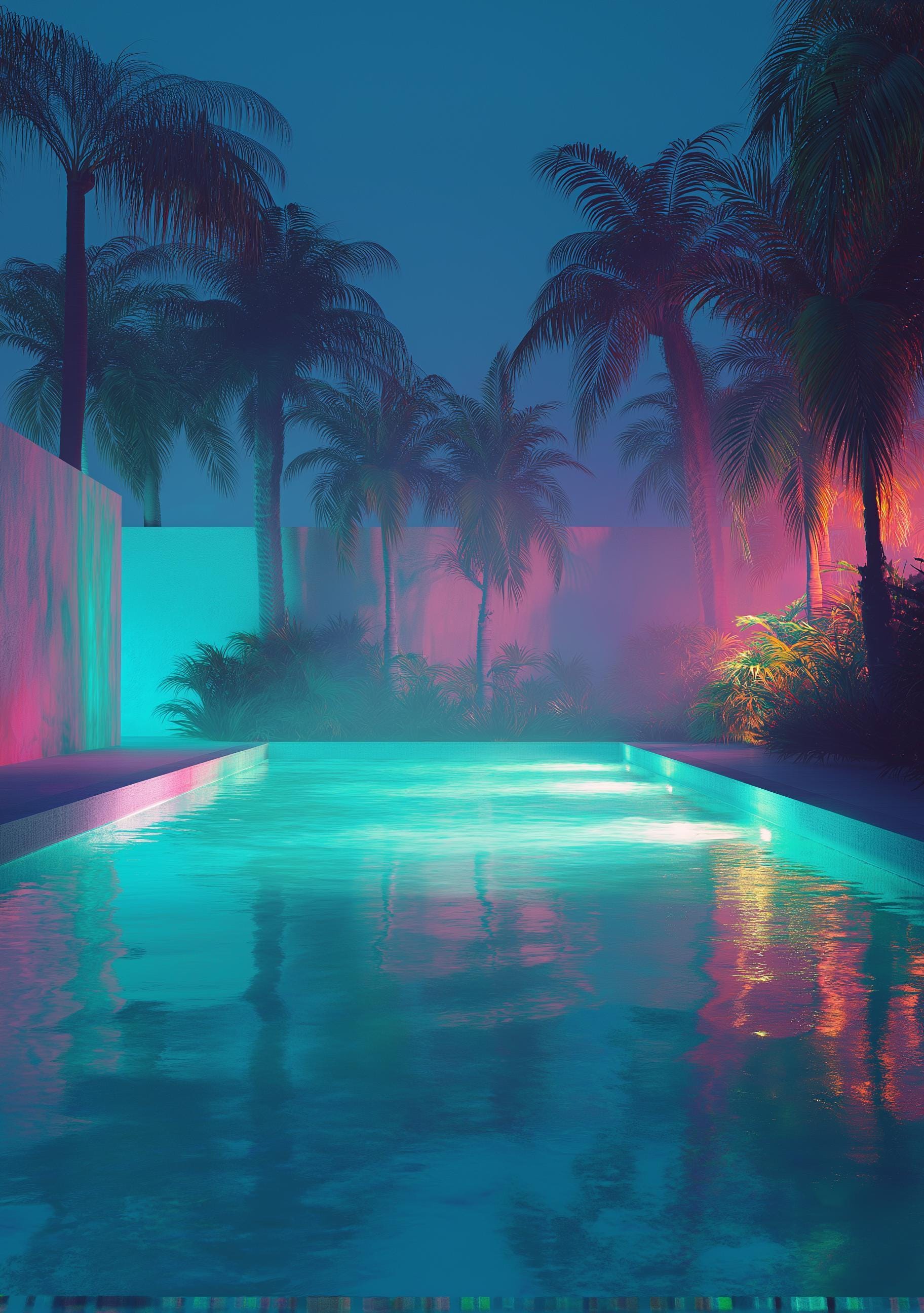 Vaporwave Palm Tree Neon Tropical Night Scene Wall Art by The Wall Art Studio