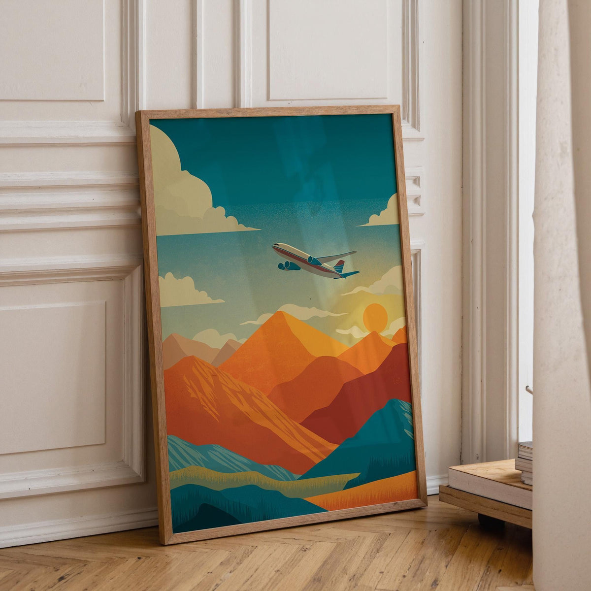 Airplane Travel Mountain Landscape Mid Century Modern Wall Art by The Wall Art Studio
