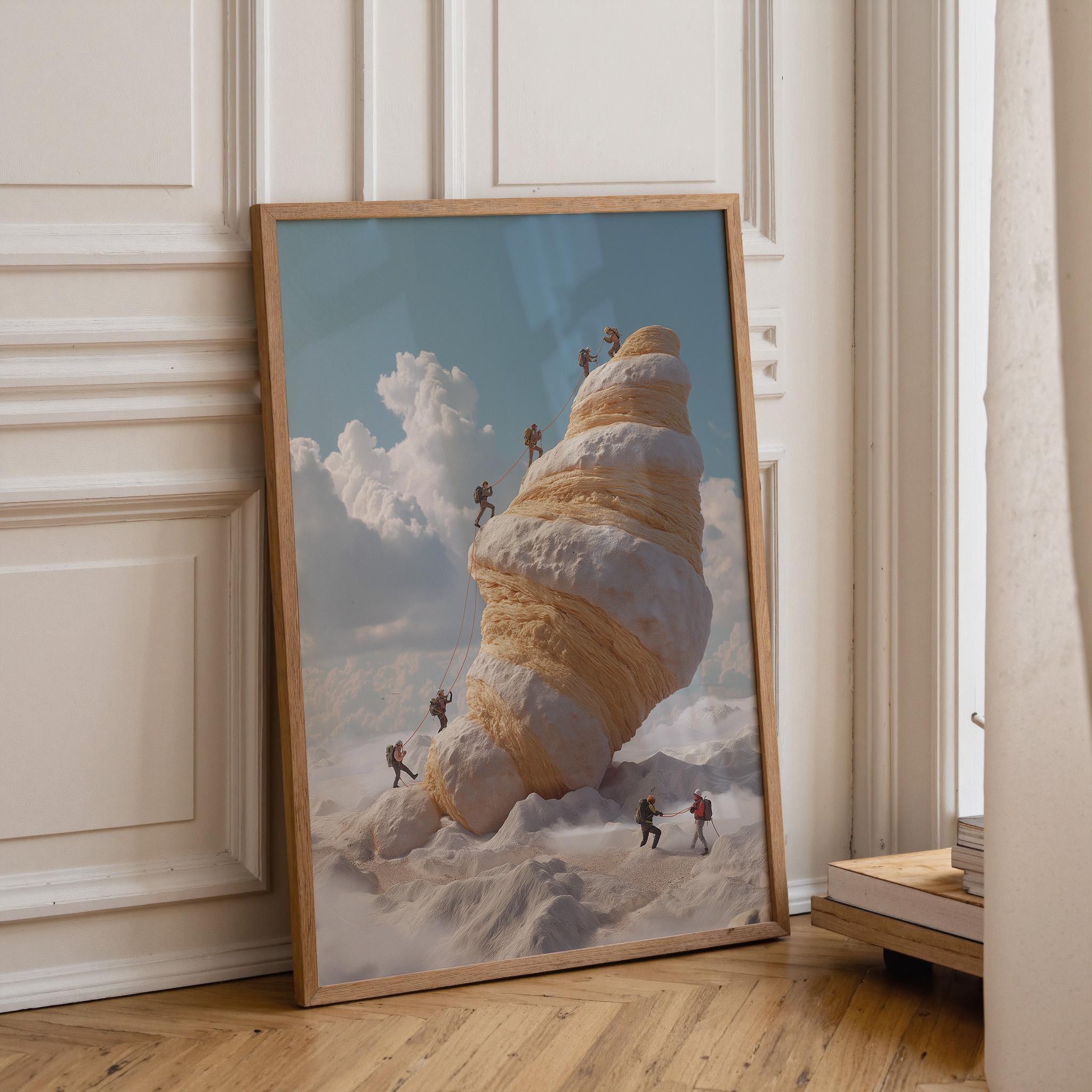 Surreal Croissant Mountain Whimsical Food Landscape Wall Art