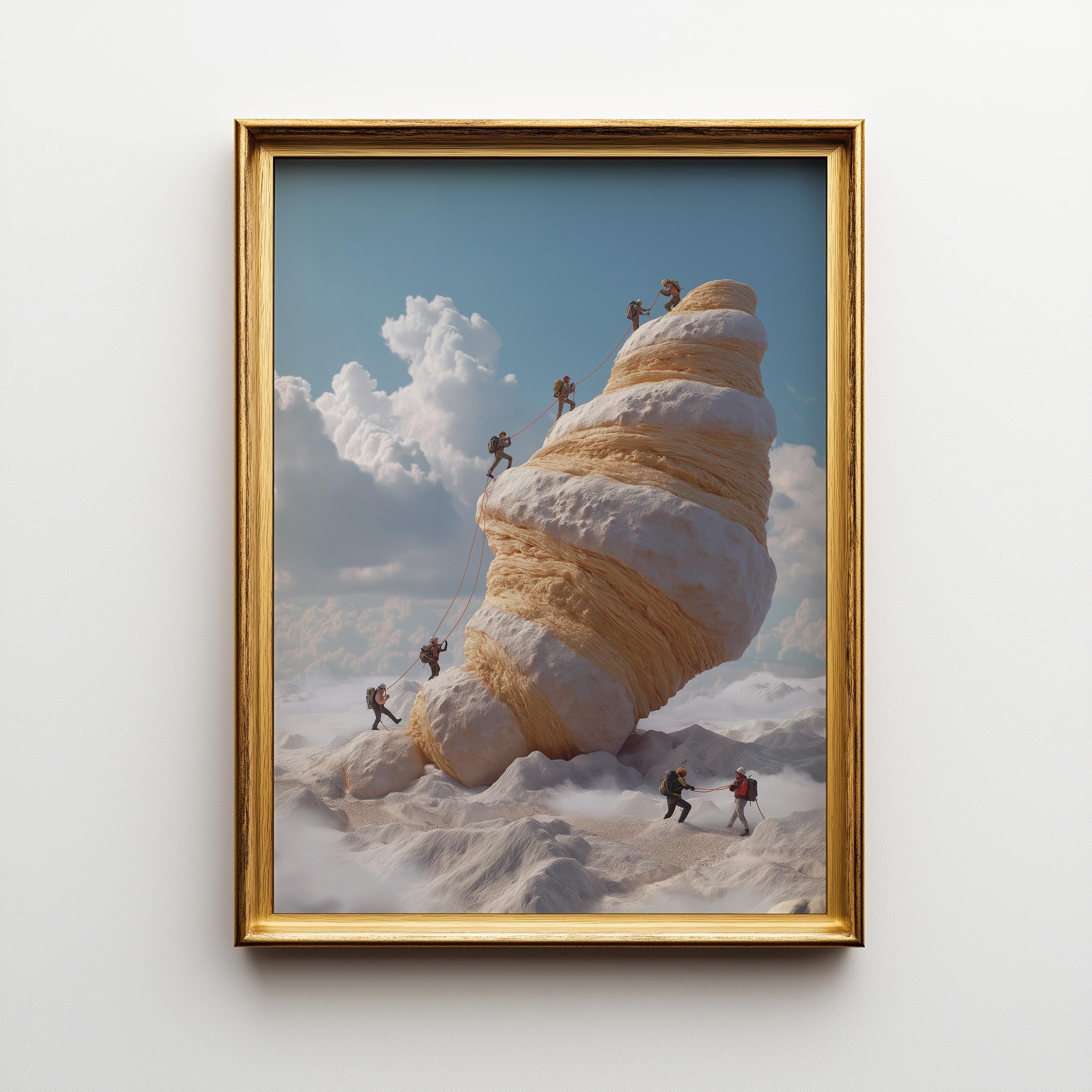 Surreal Croissant Mountain Whimsical Food Landscape Wall Art