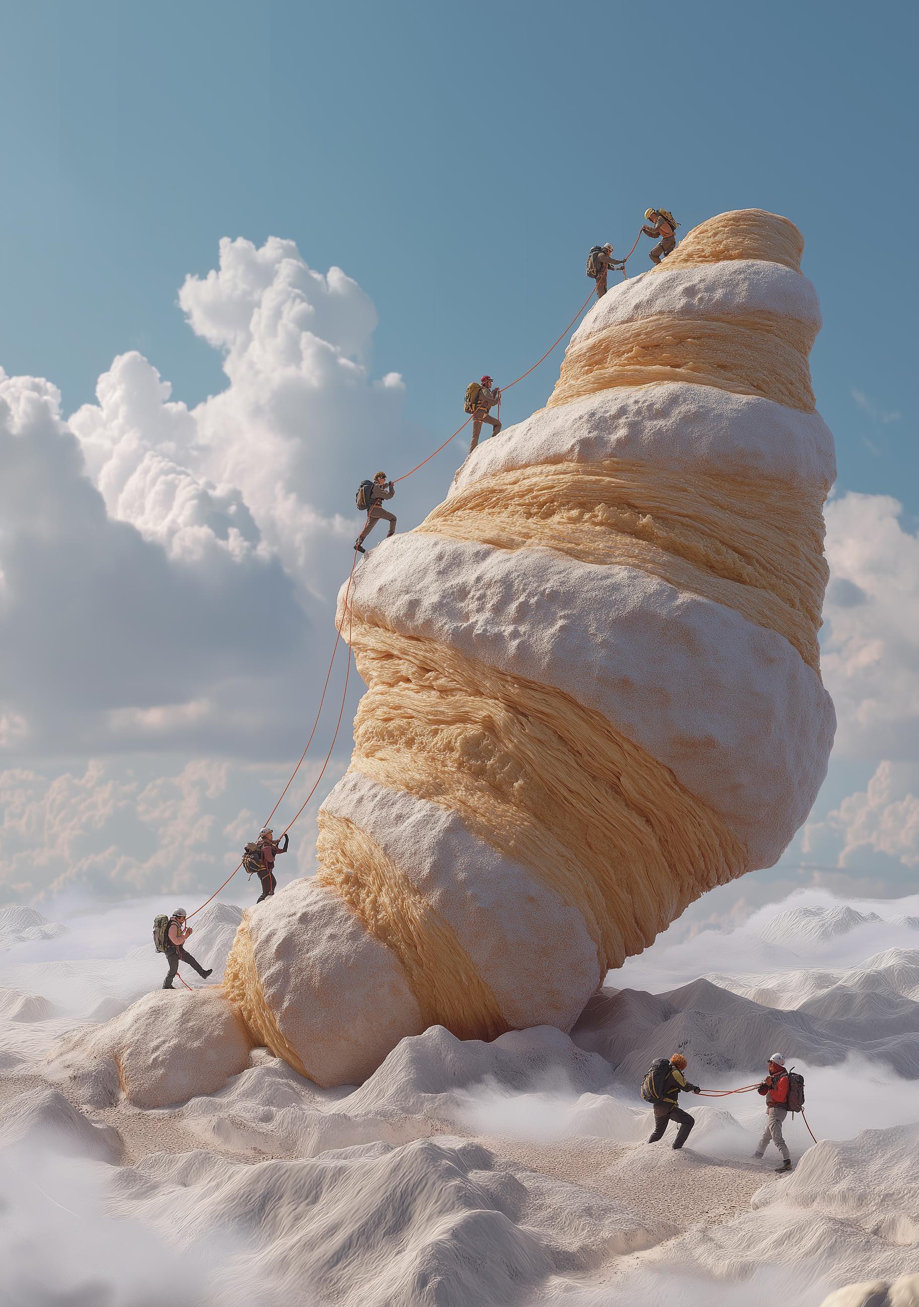 Surreal Croissant Mountain Whimsical Food Landscape Wall Art