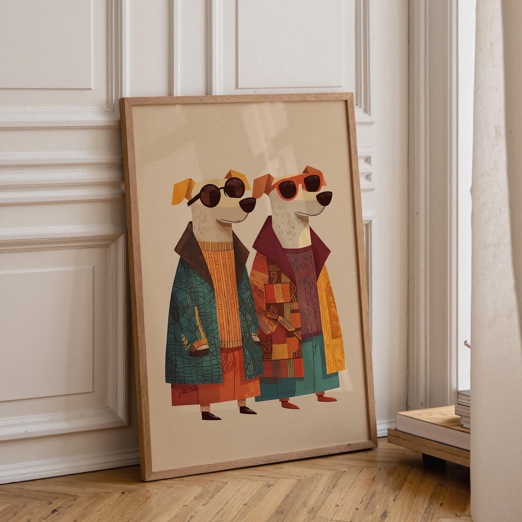 Stylish Dog Duo Chic Maximalist Fashion Week Wall Art by The Wall Art Studio - physical