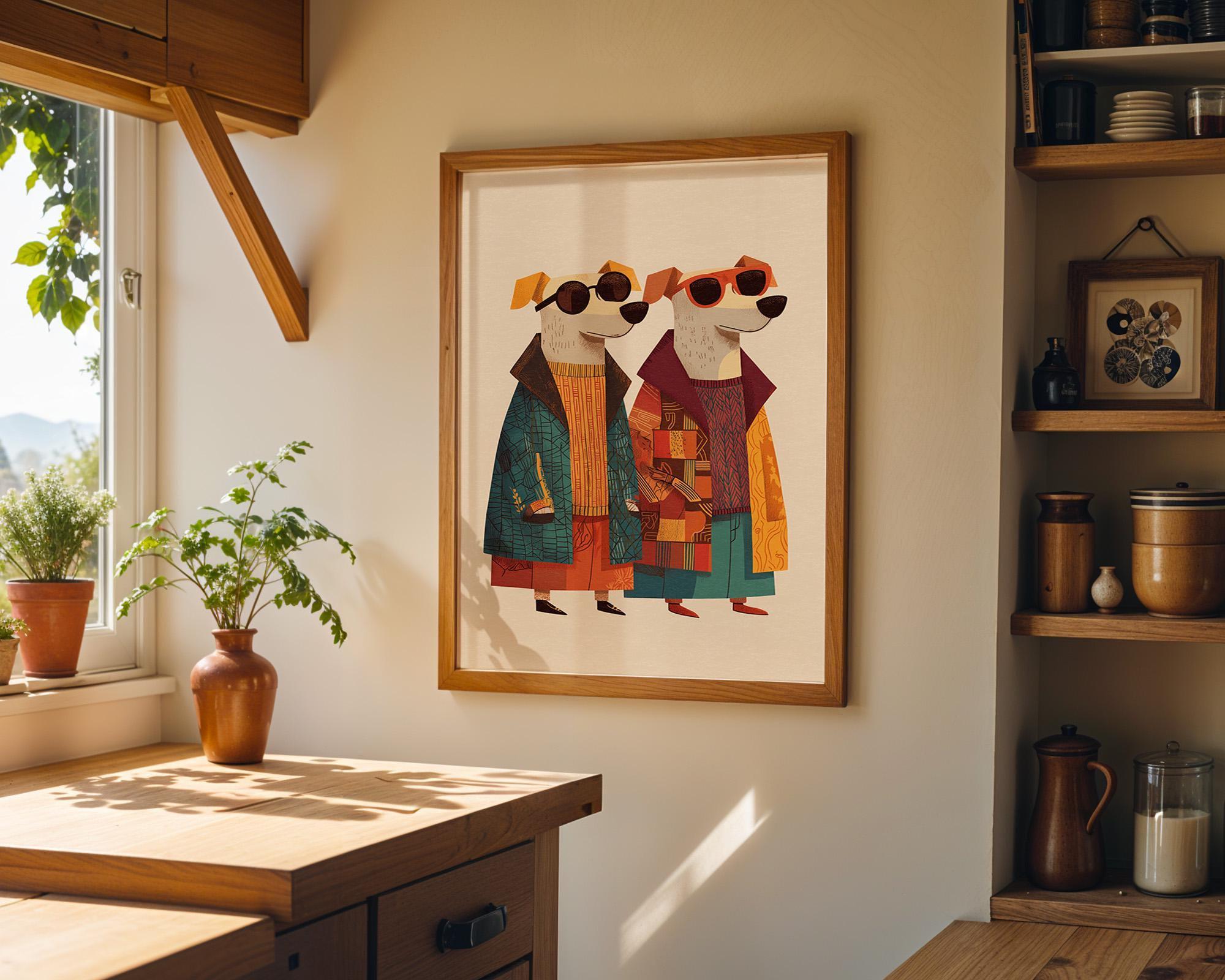 Stylish Dog Duo Chic Maximalist Fashion Week Wall Art by The Wall Art Studio - physical