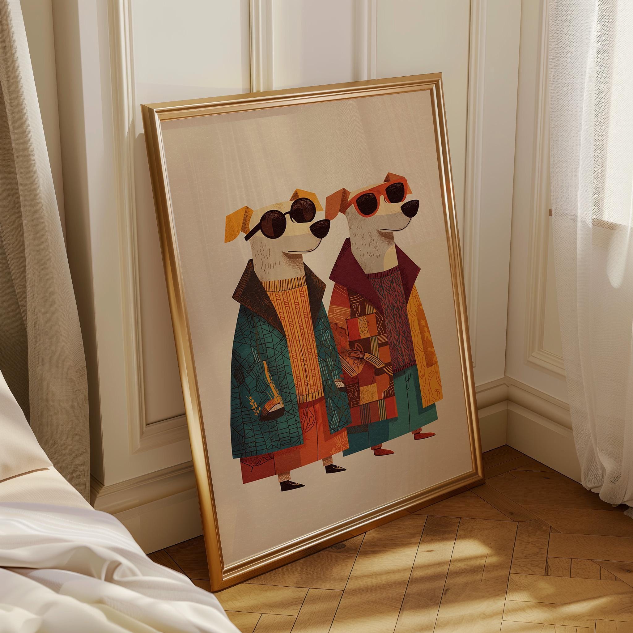 Stylish Dog Duo Chic Maximalist Fashion Week Wall Art by The Wall Art Studio - physical