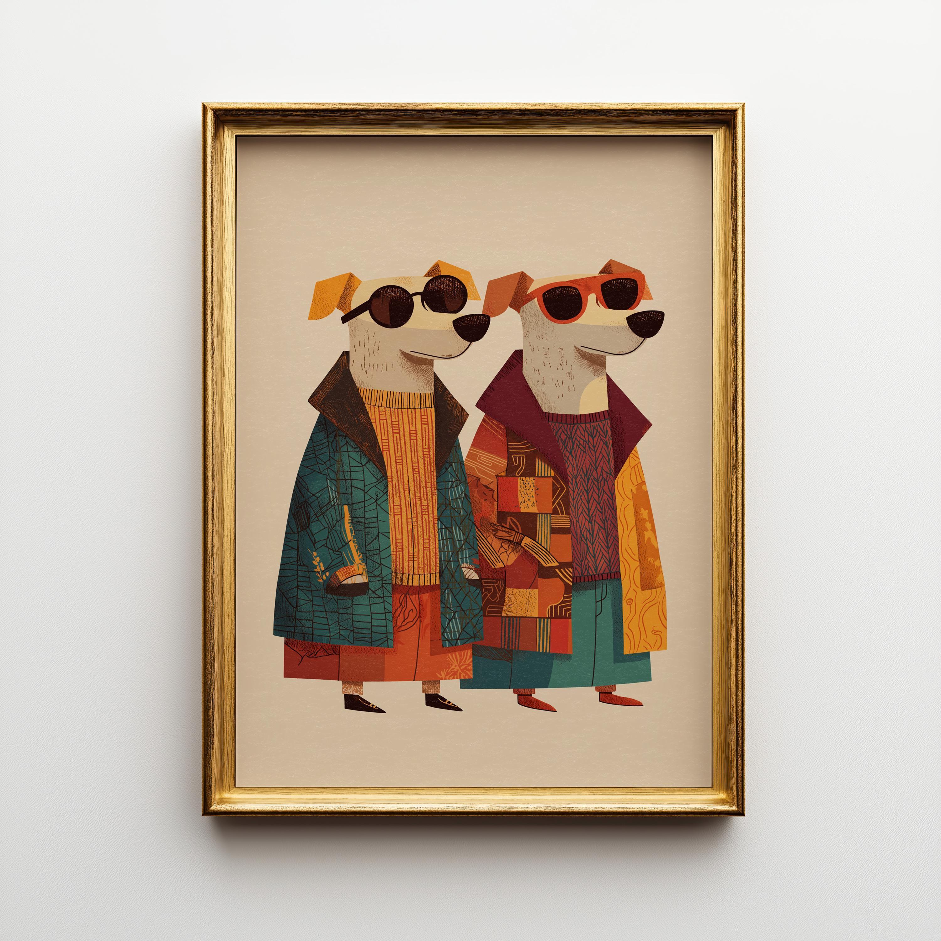 Stylish Dog Duo Chic Maximalist Fashion Week Wall Art by The Wall Art Studio - physical