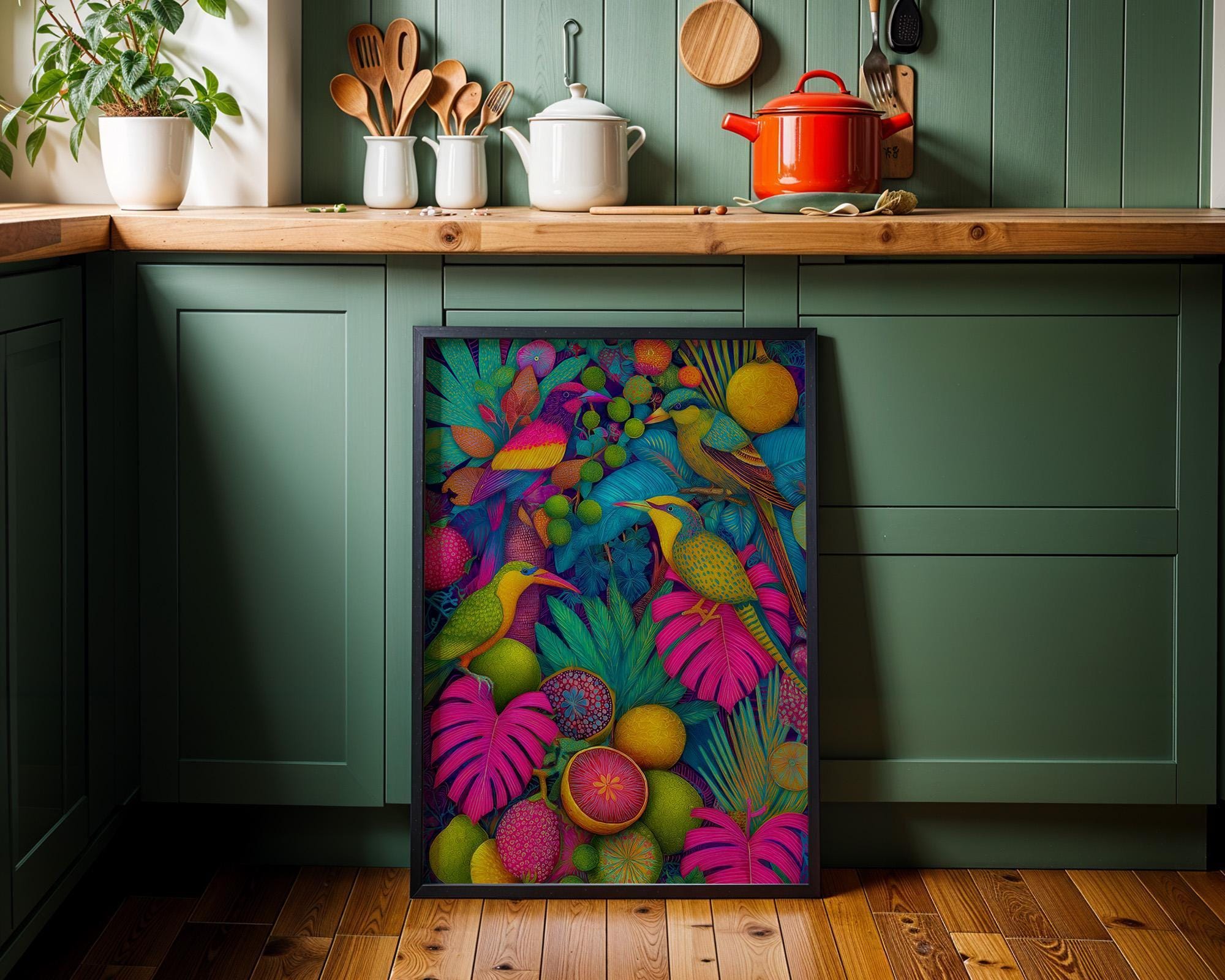 Maximalist Tropical Colorful Jungle Bird Wall Art by The Wall Art Studio - physical