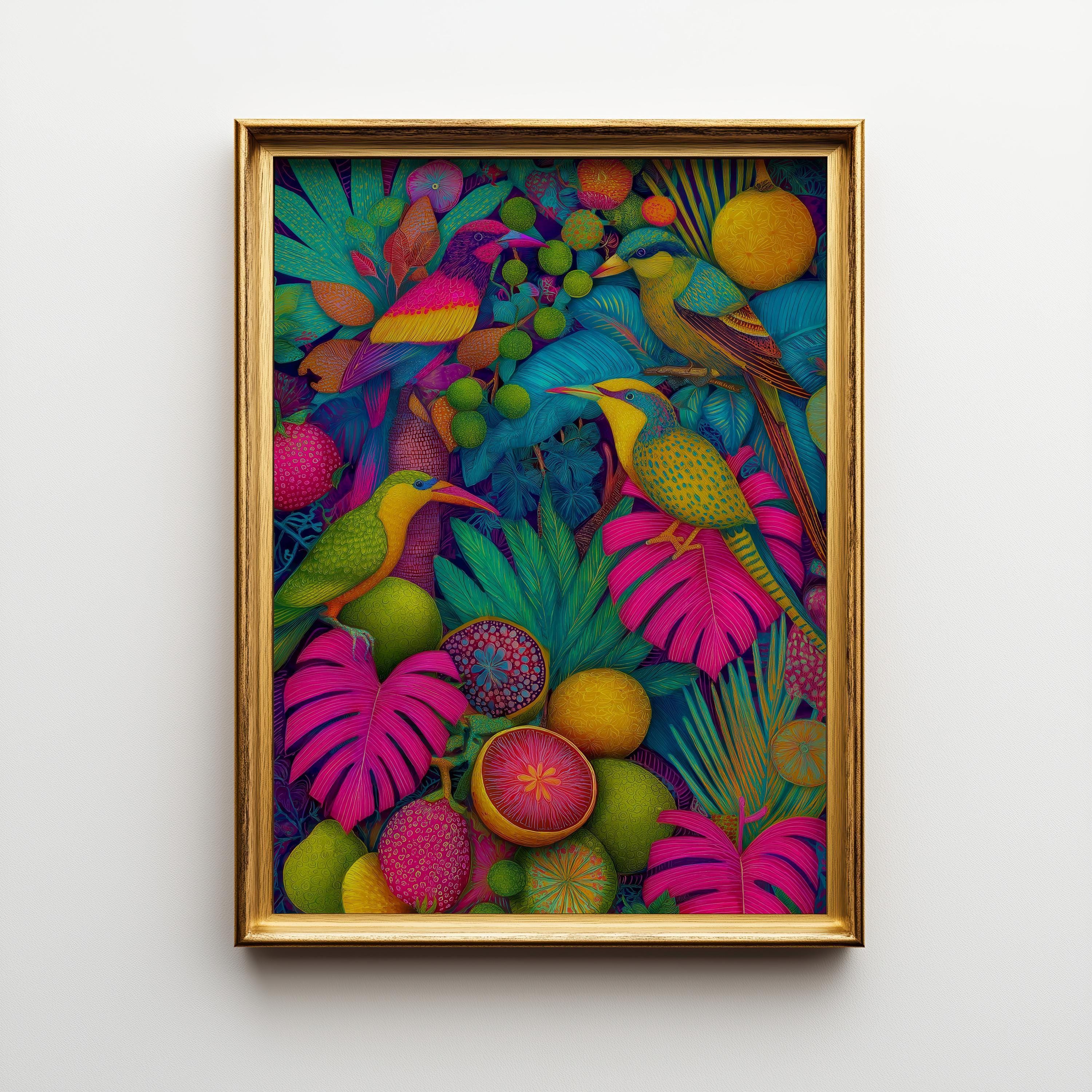Maximalist Tropical Colorful Jungle Bird Wall Art by The Wall Art Studio - physical