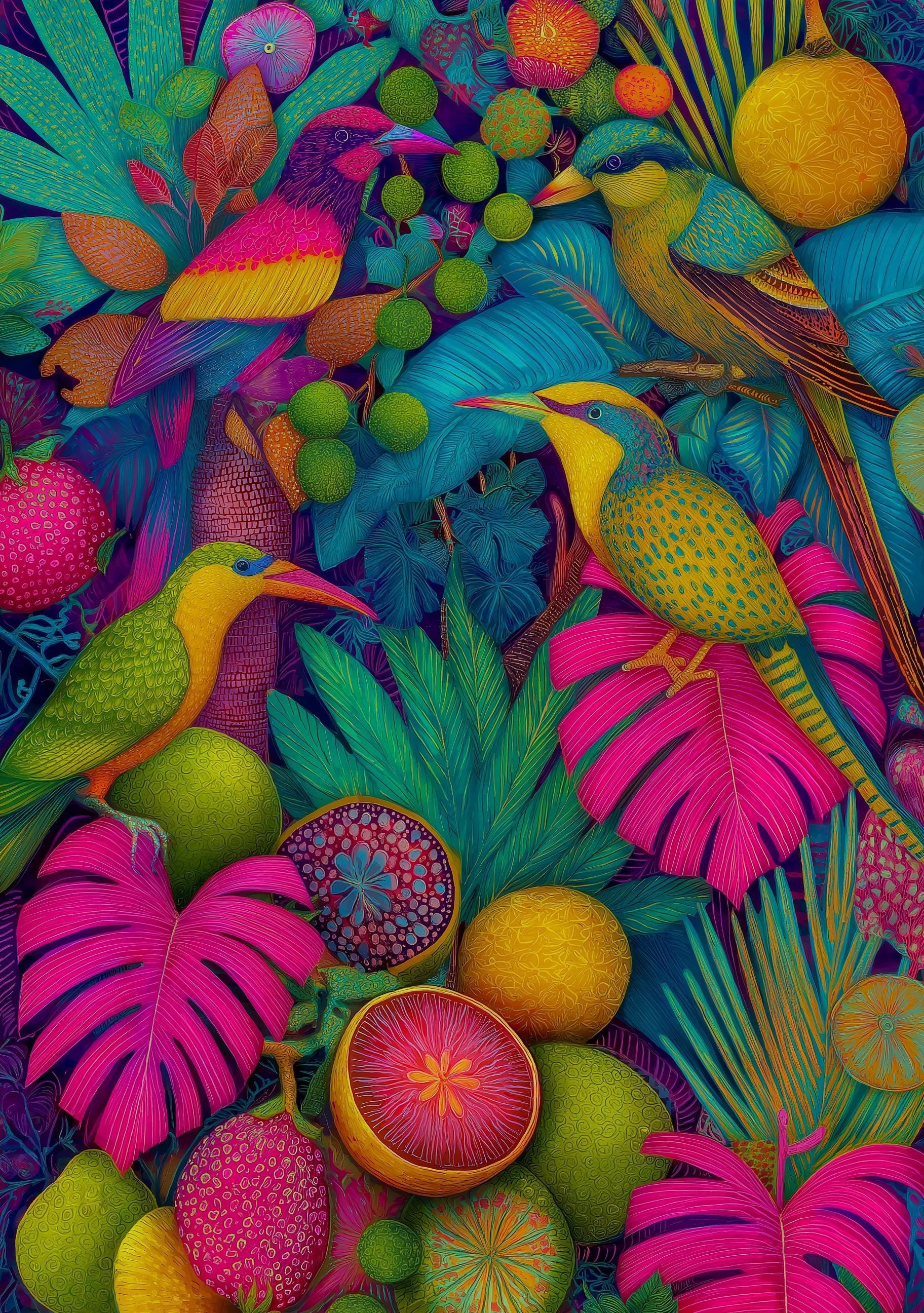 Maximalist Tropical Colorful Jungle Bird Wall Art by The Wall Art Studio - physical