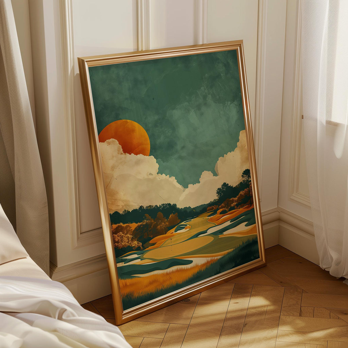 Minimalist Golf Modern Sunset Contemporary Golf Course Wall Art