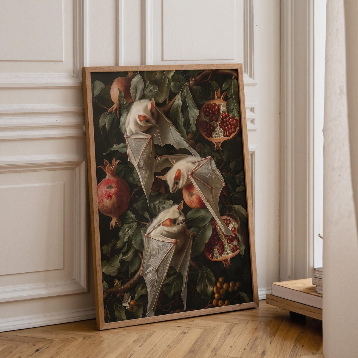 Gothic Bat Dark Botanical Pomegranate Wall Art by The Wall Art Studio