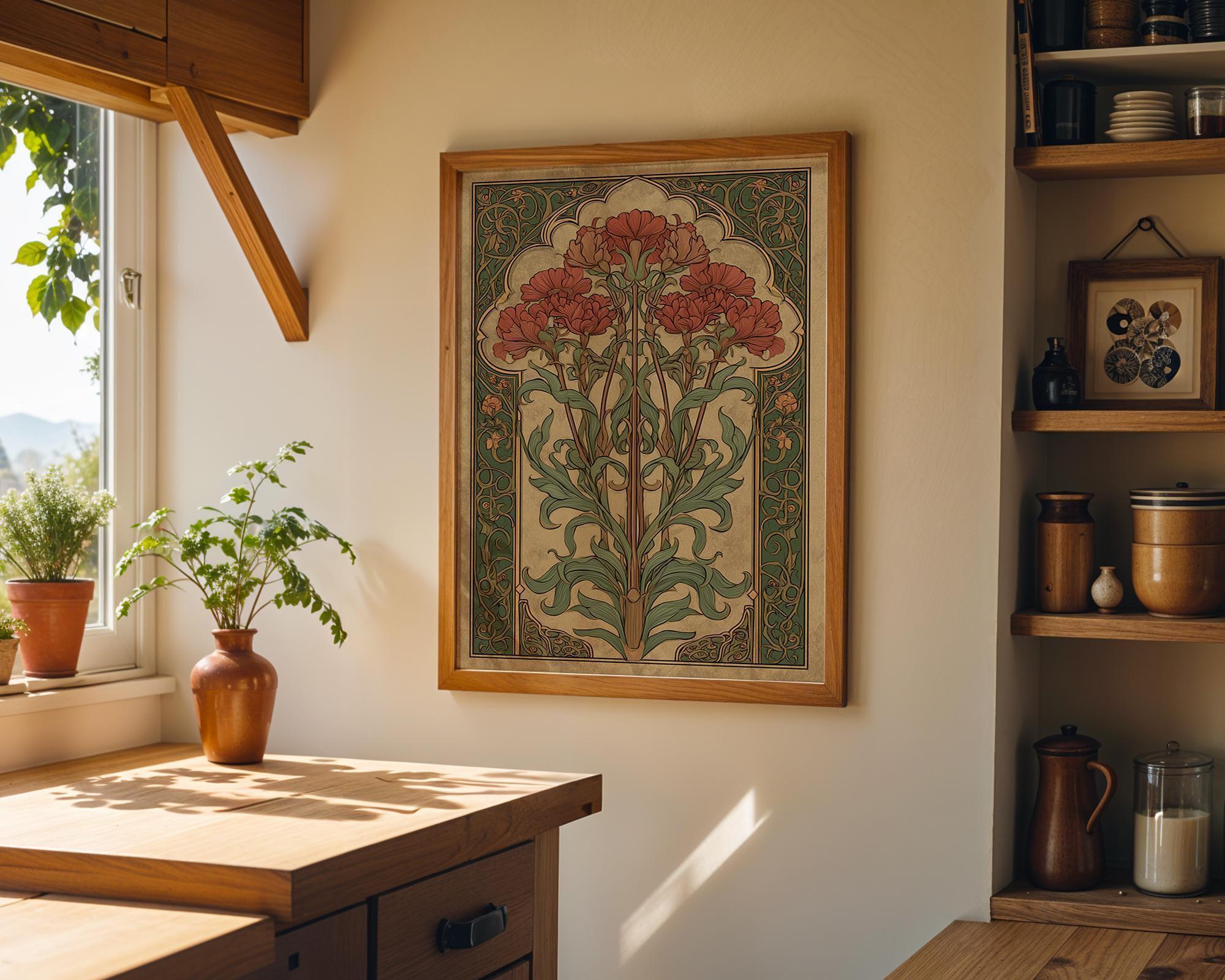 Art Nouveau Thistle Botanical William Morris Style Vintage Botanical Wall Art by The Wall Art Studio