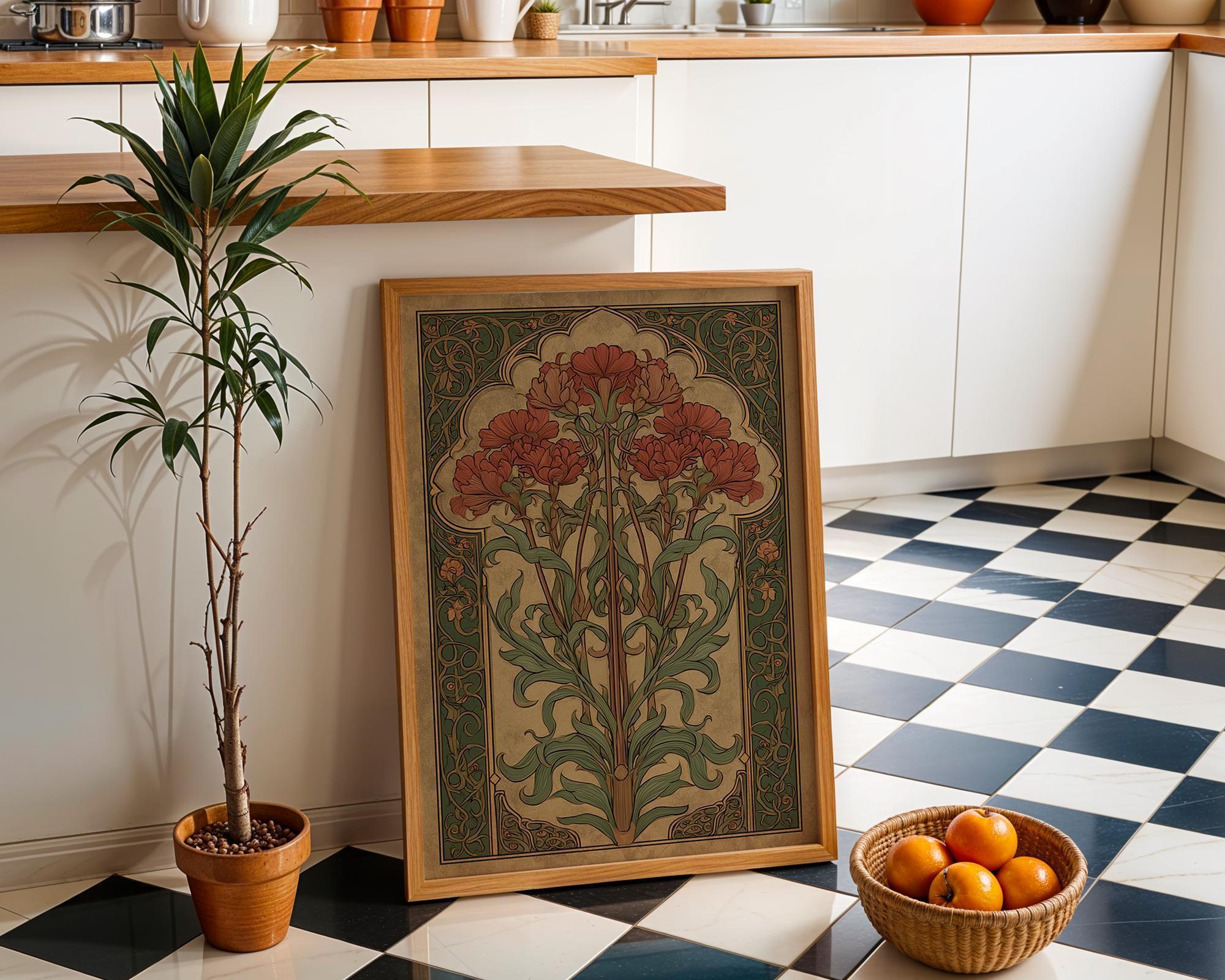 Art Nouveau Thistle Botanical William Morris Style Vintage Botanical Wall Art by The Wall Art Studio