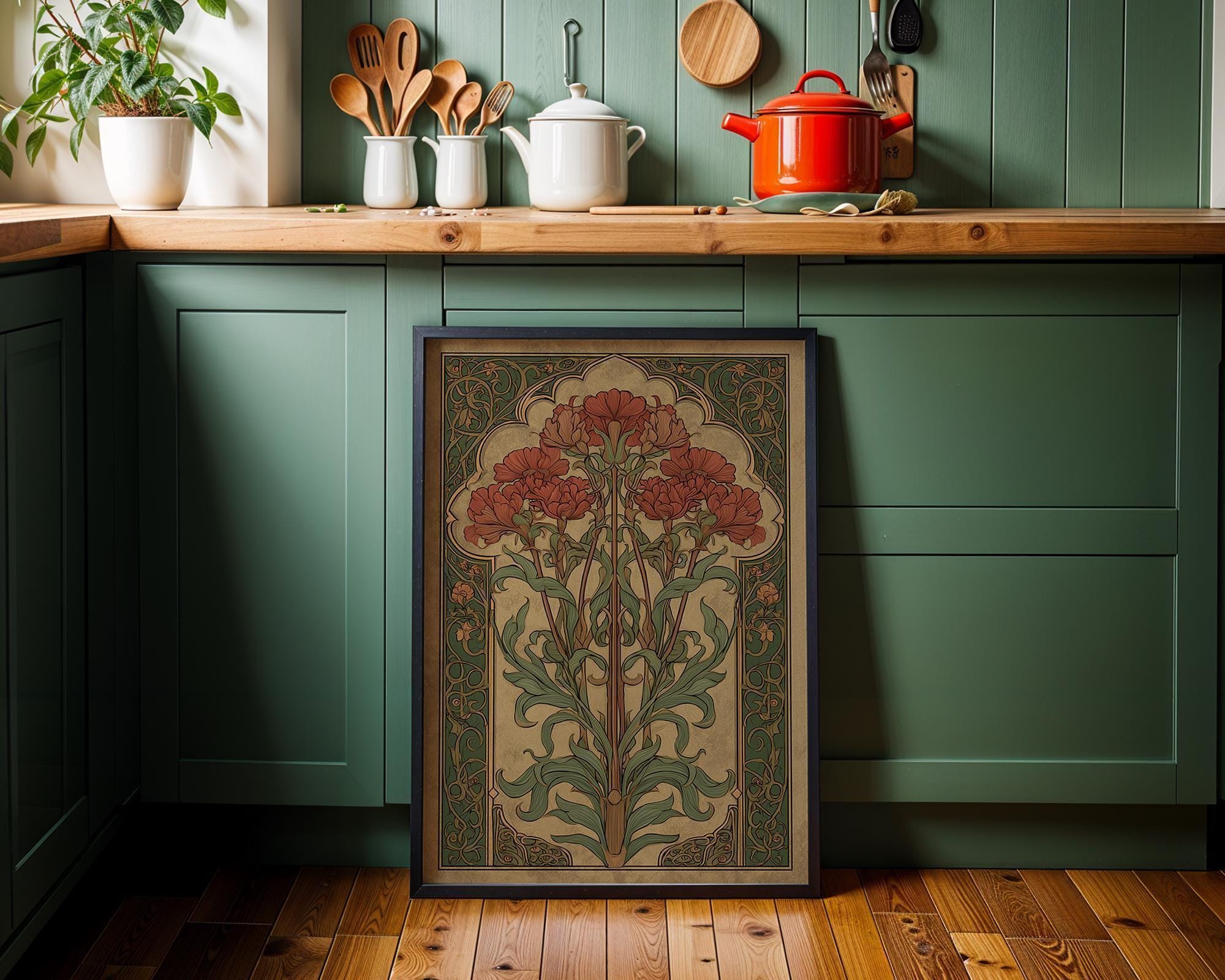 Art Nouveau Thistle Botanical William Morris Style Vintage Botanical Wall Art by The Wall Art Studio