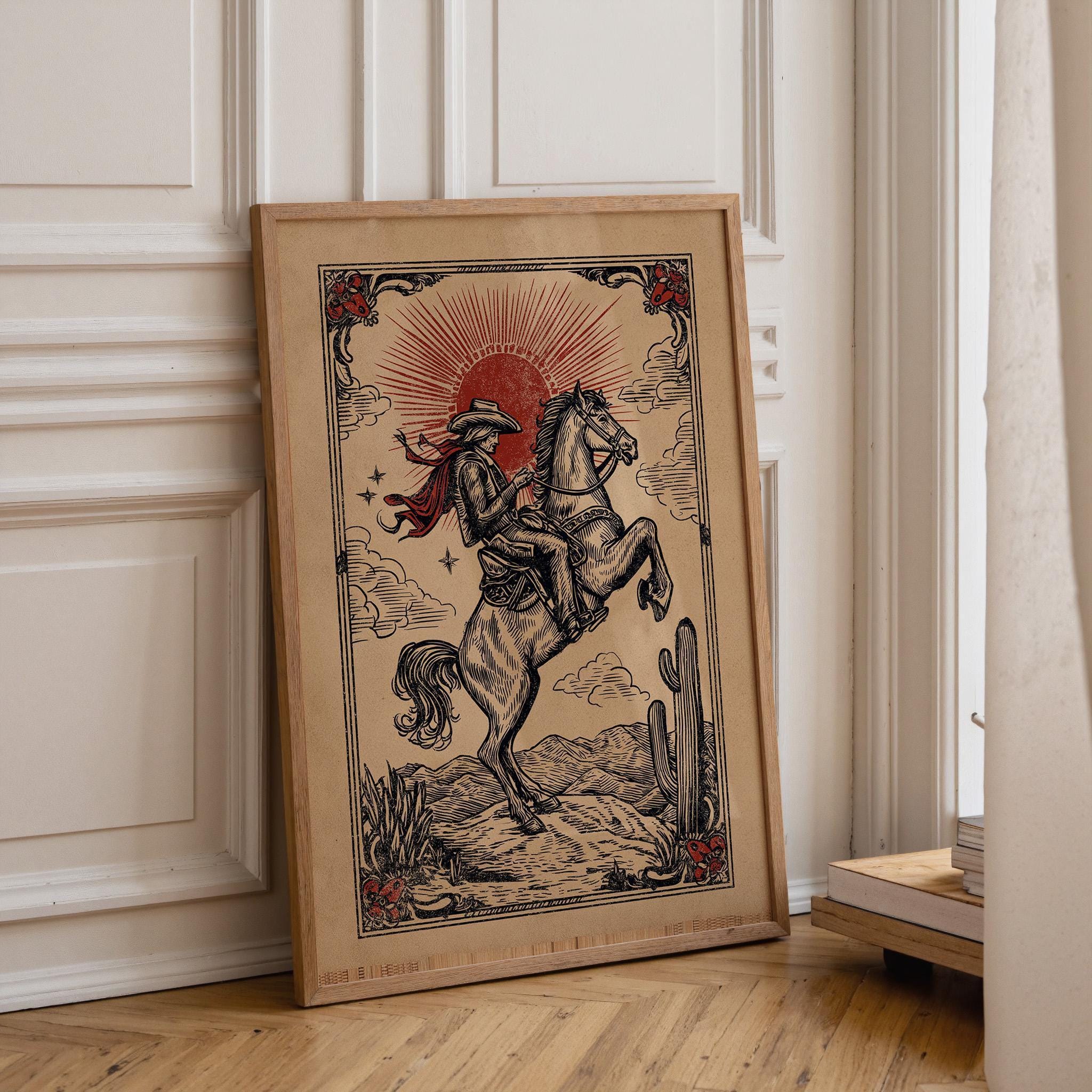 Western Cowboy Horse Rider Rustic Desert Wall Art by The Wall Art Studio - physical